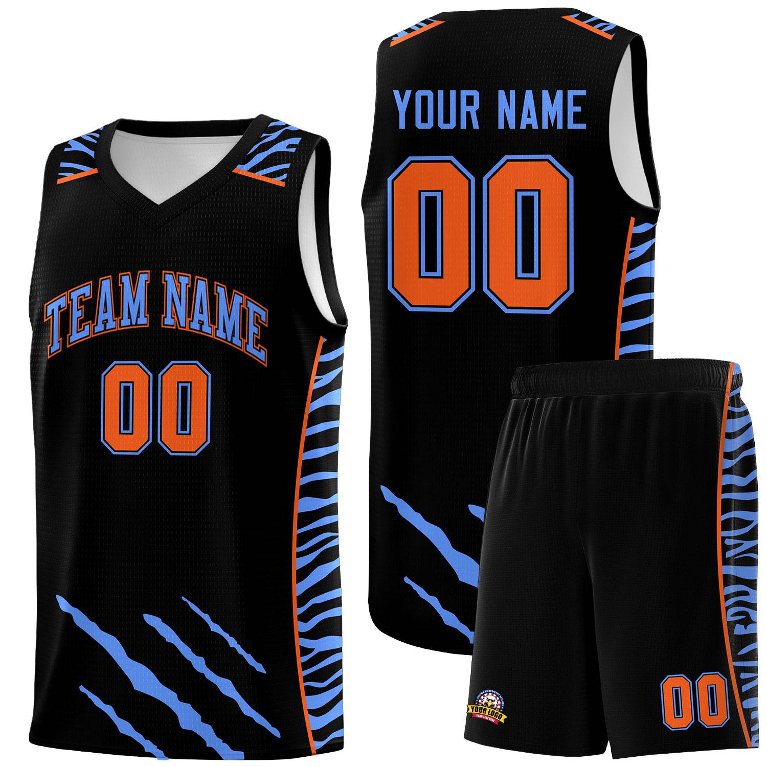 Custom Black Personalized Tiger Claw Pattern Sports Uniform Basketball Jersey