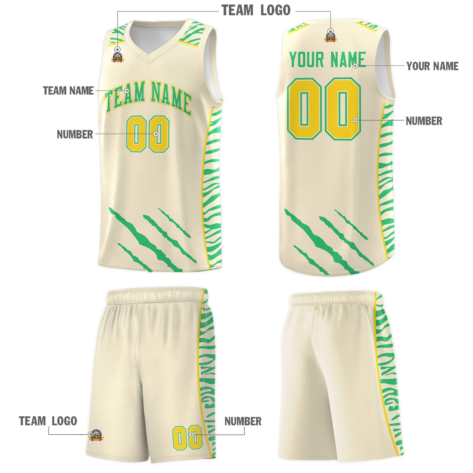 Custom Cream Personalized Tiger Claw Pattern Sports Uniform Basketball Jersey