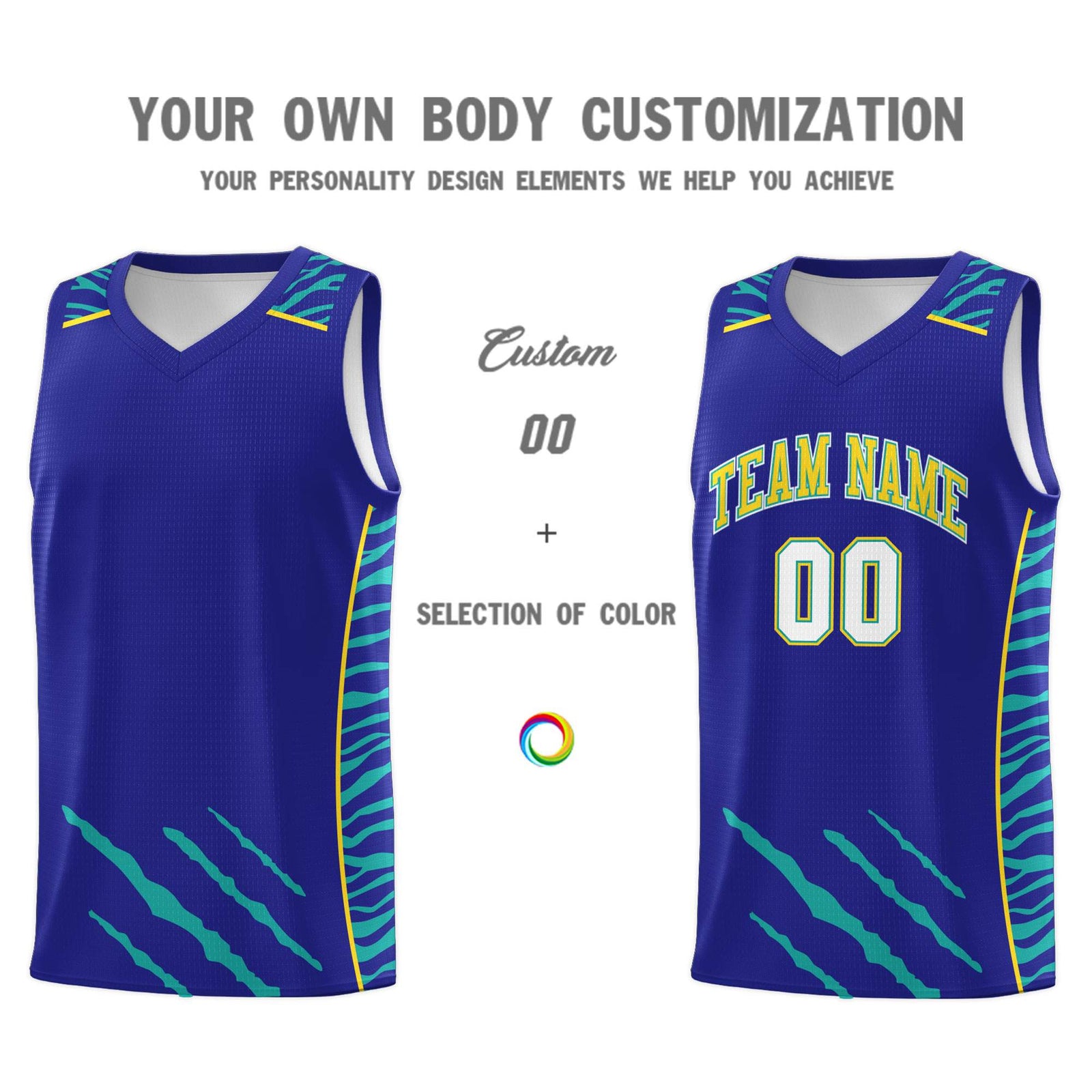 Custom Royal Personalized Tiger Claw Pattern Sports Uniform Basketball Jersey