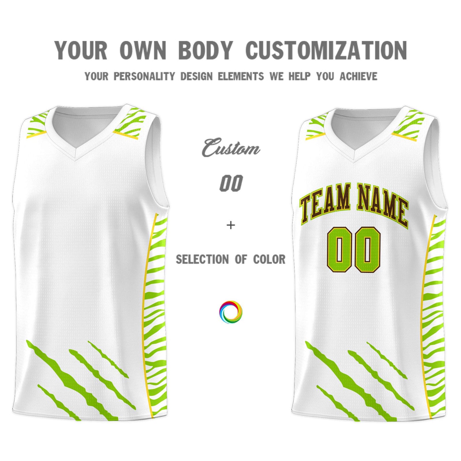 Custom White Personalized Tiger Claw Pattern Sports Uniform Basketball Jersey
