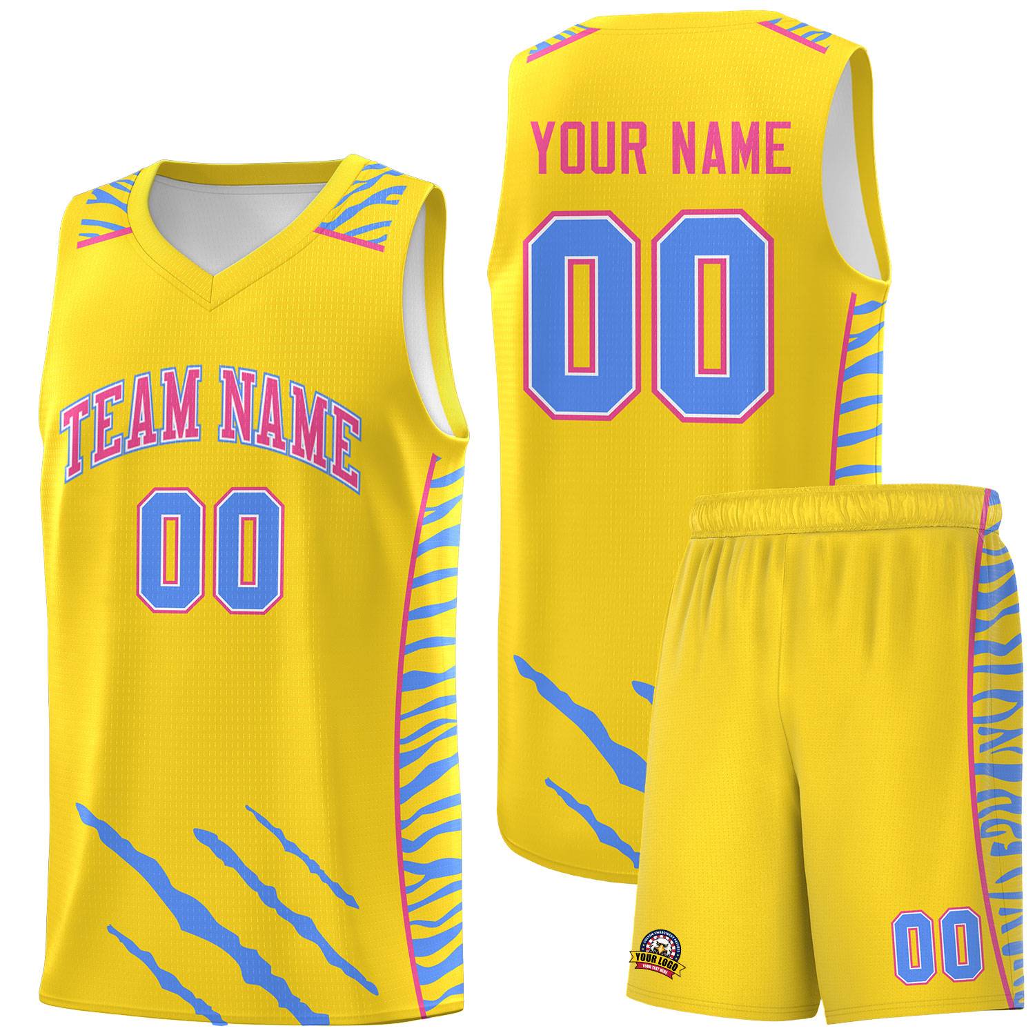 Custom Gold Personalized Tiger Claw Pattern Sports Uniform Basketball Jersey