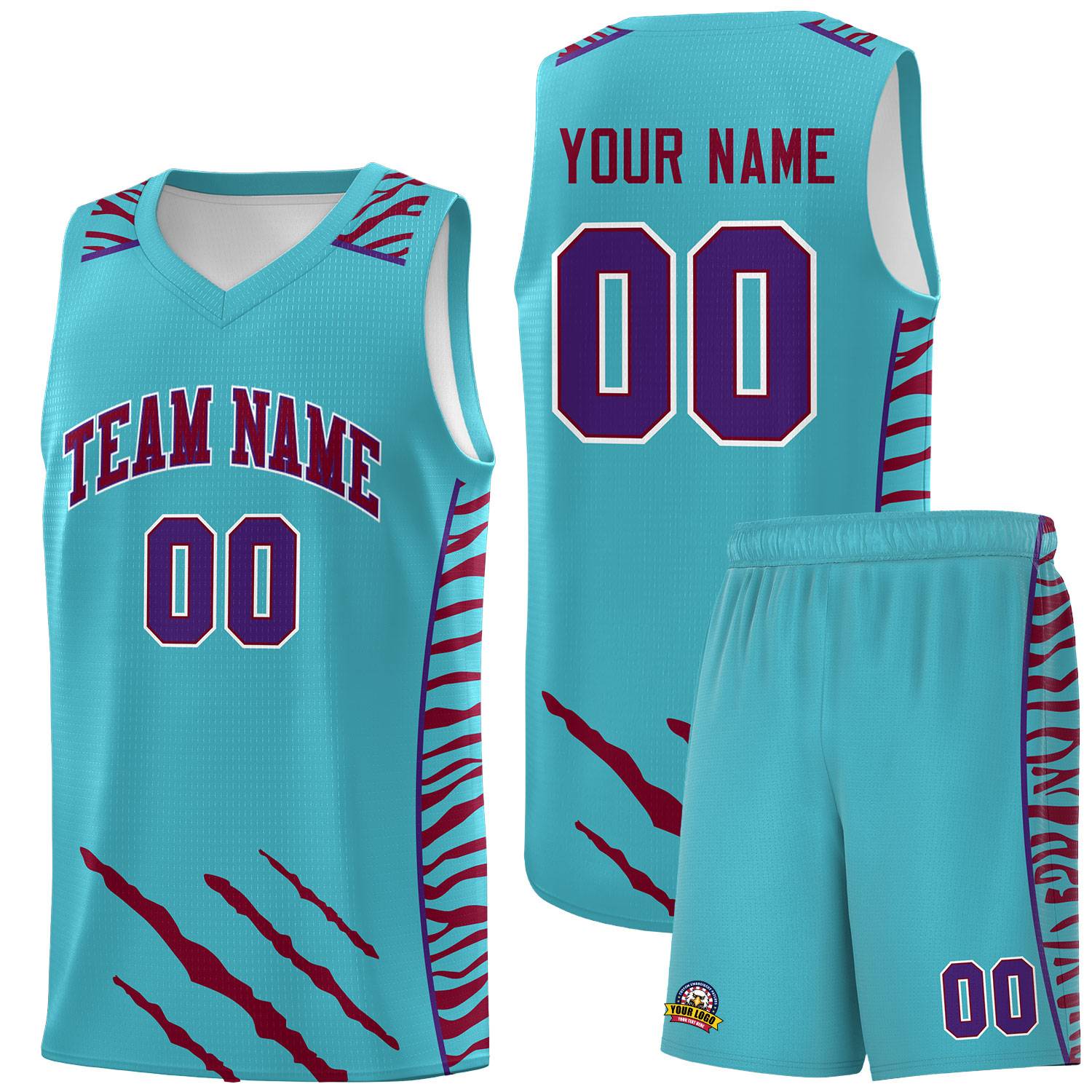 Custom Sky Blue Personalized Tiger Claw Pattern Sports Uniform Basketball Jersey