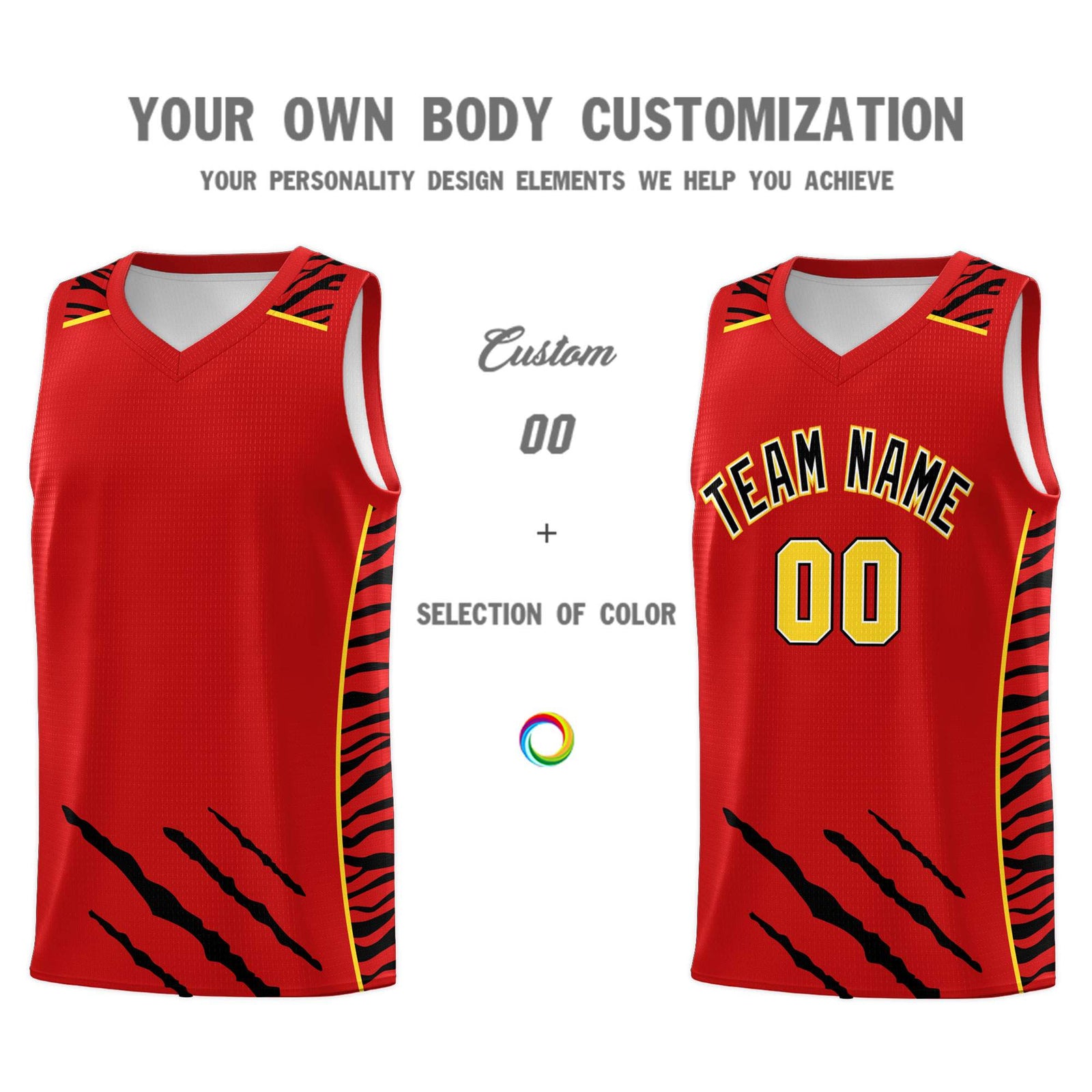 Custom Red Personalized Tiger Claw Pattern Sports Uniform Basketball Jersey