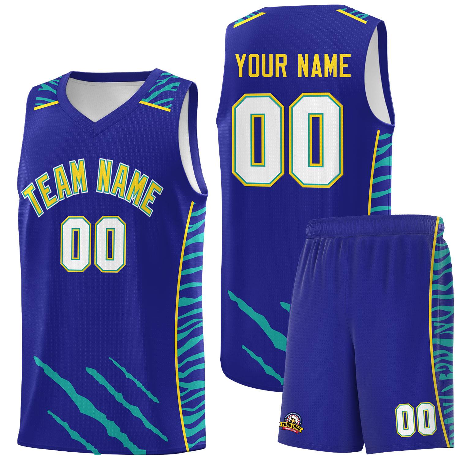 Custom Royal Personalized Tiger Claw Pattern Sports Uniform Basketball Jersey