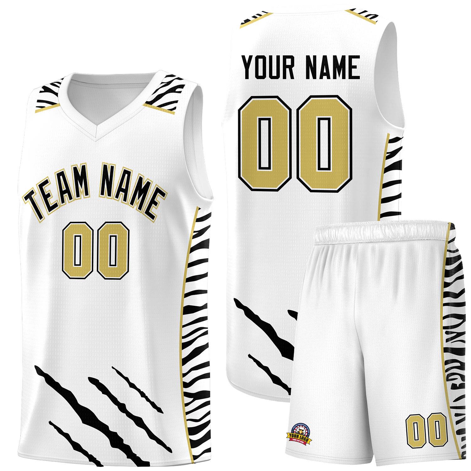 Custom White Personalized Tiger Claw Pattern Sports Uniform Basketball Jersey