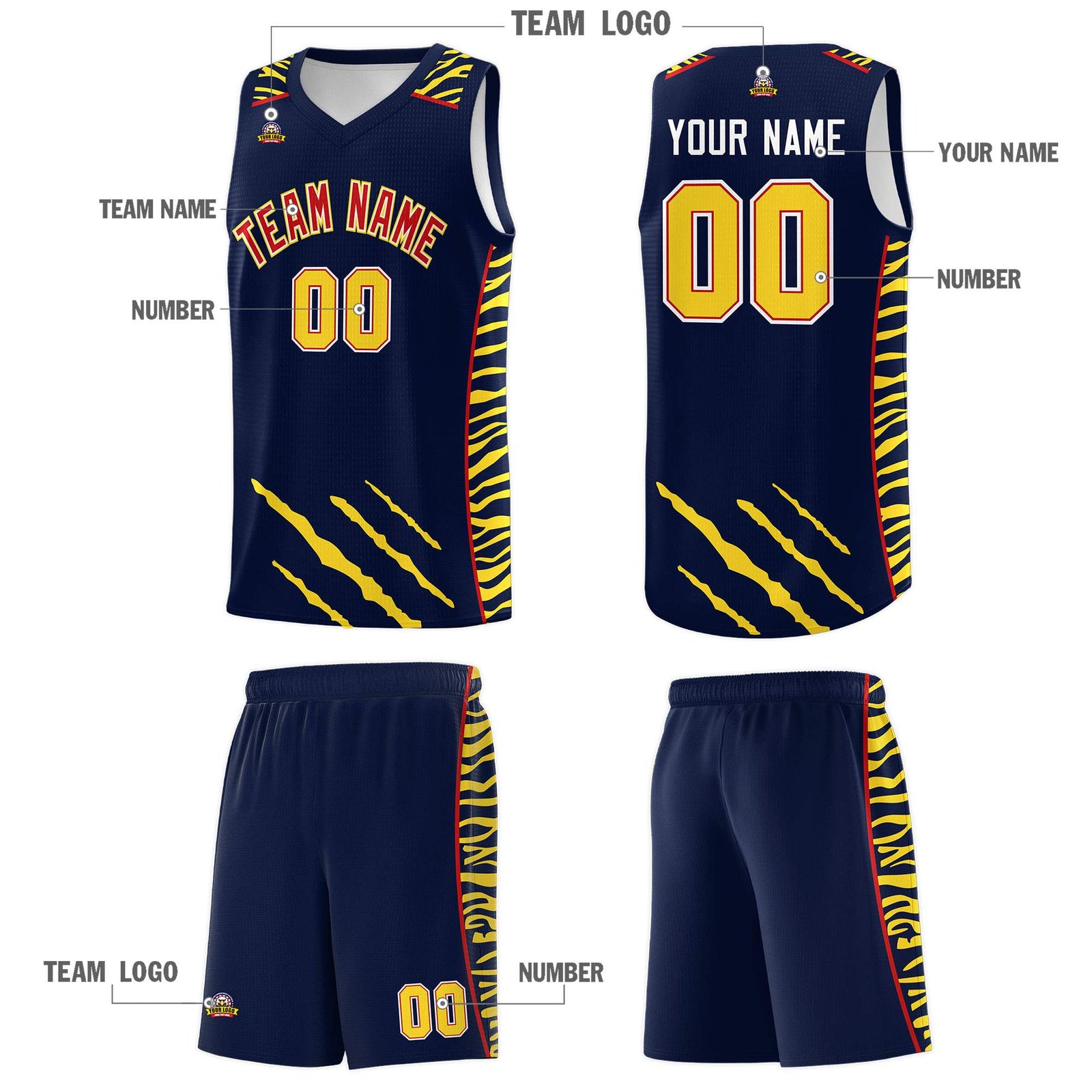 Custom Navy Personalized Tiger Claw Pattern Sports Uniform Basketball Jersey