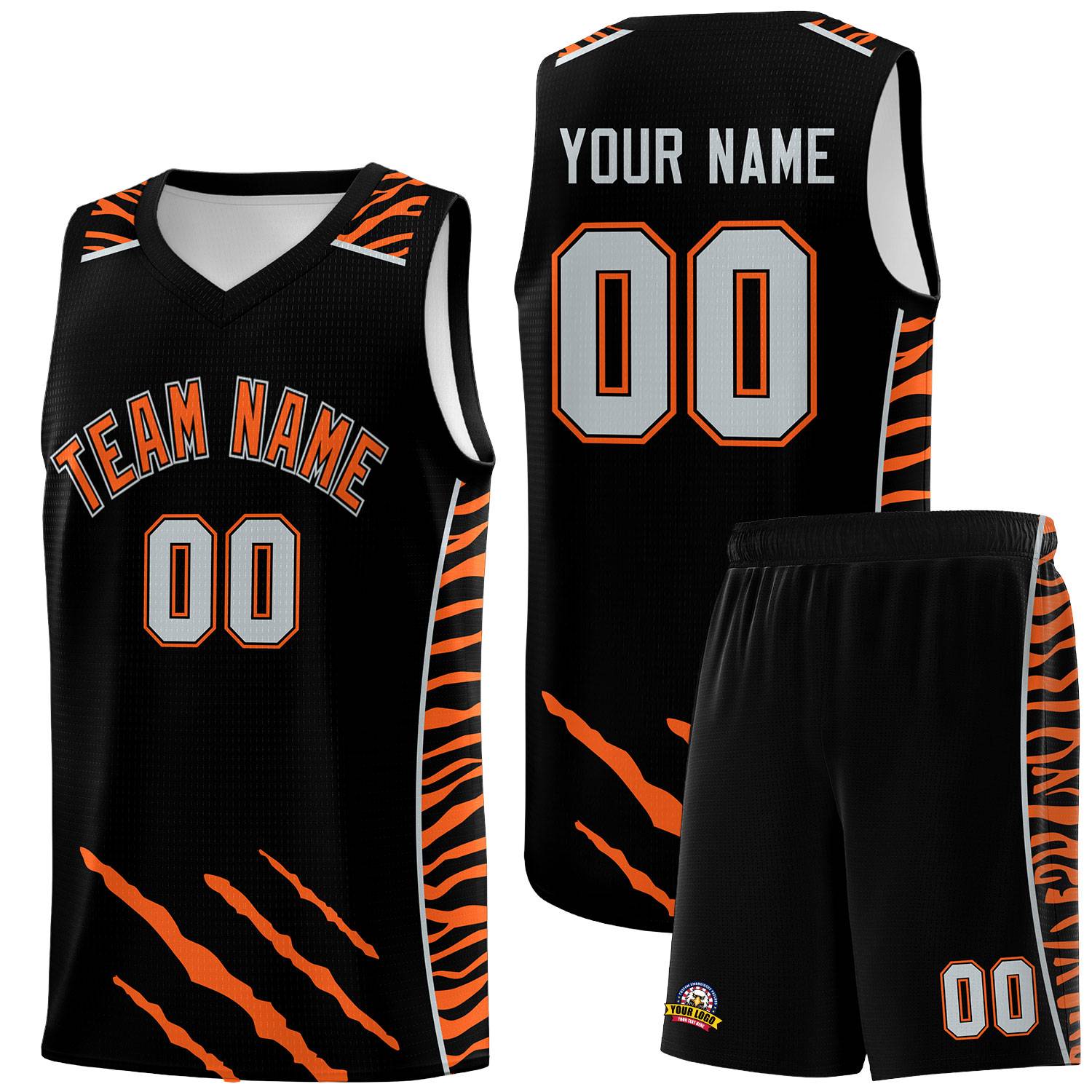 Custom Black Personalized Tiger Claw Pattern Sports Uniform Basketball Jersey