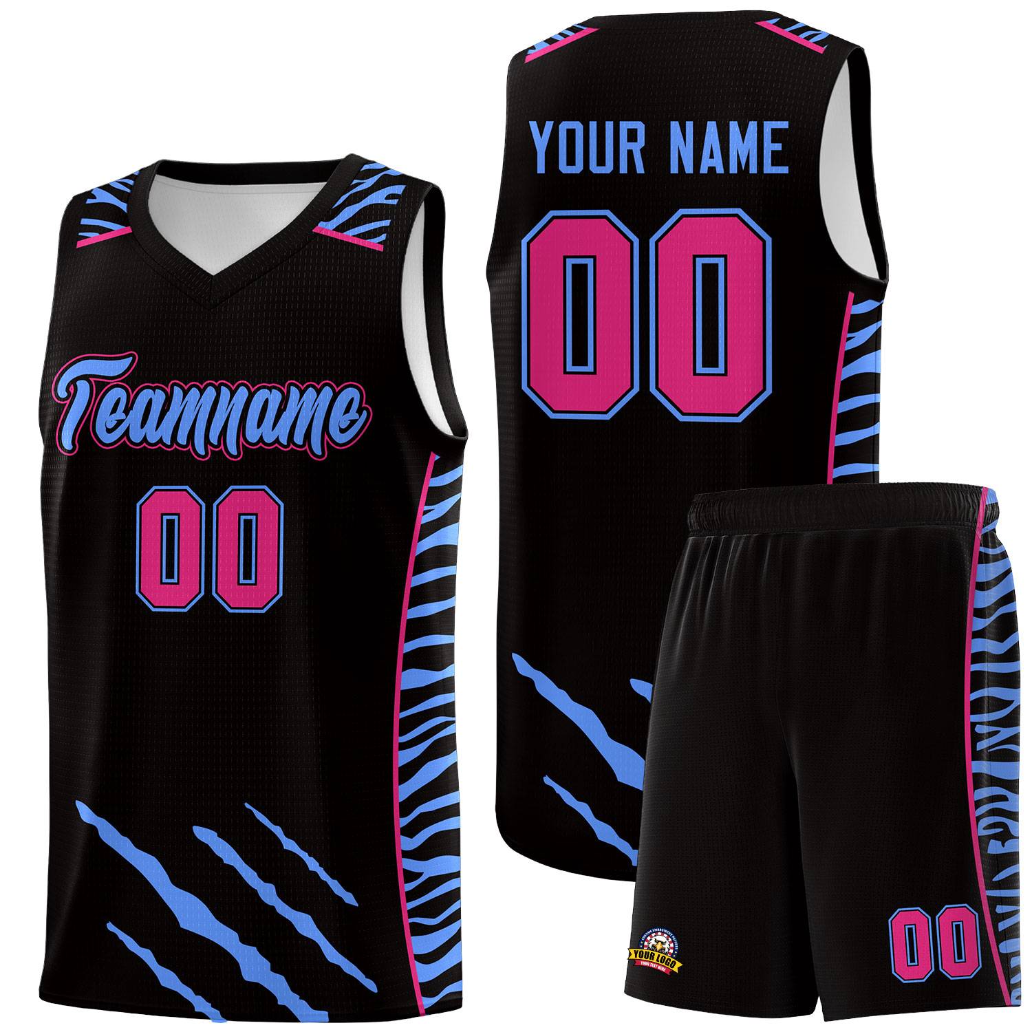 Custom Black Personalized Tiger Claw Pattern Sports Uniform Basketball Jersey