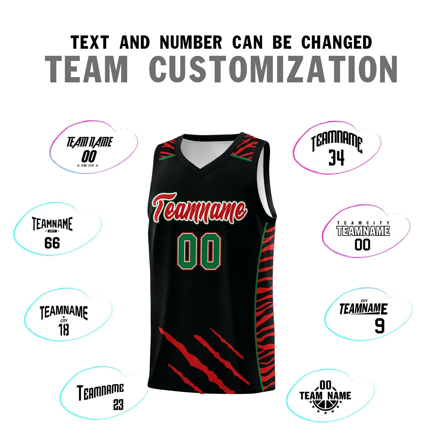 Custom Black Personalized Tiger Claw Pattern Sports Uniform Basketball Jersey