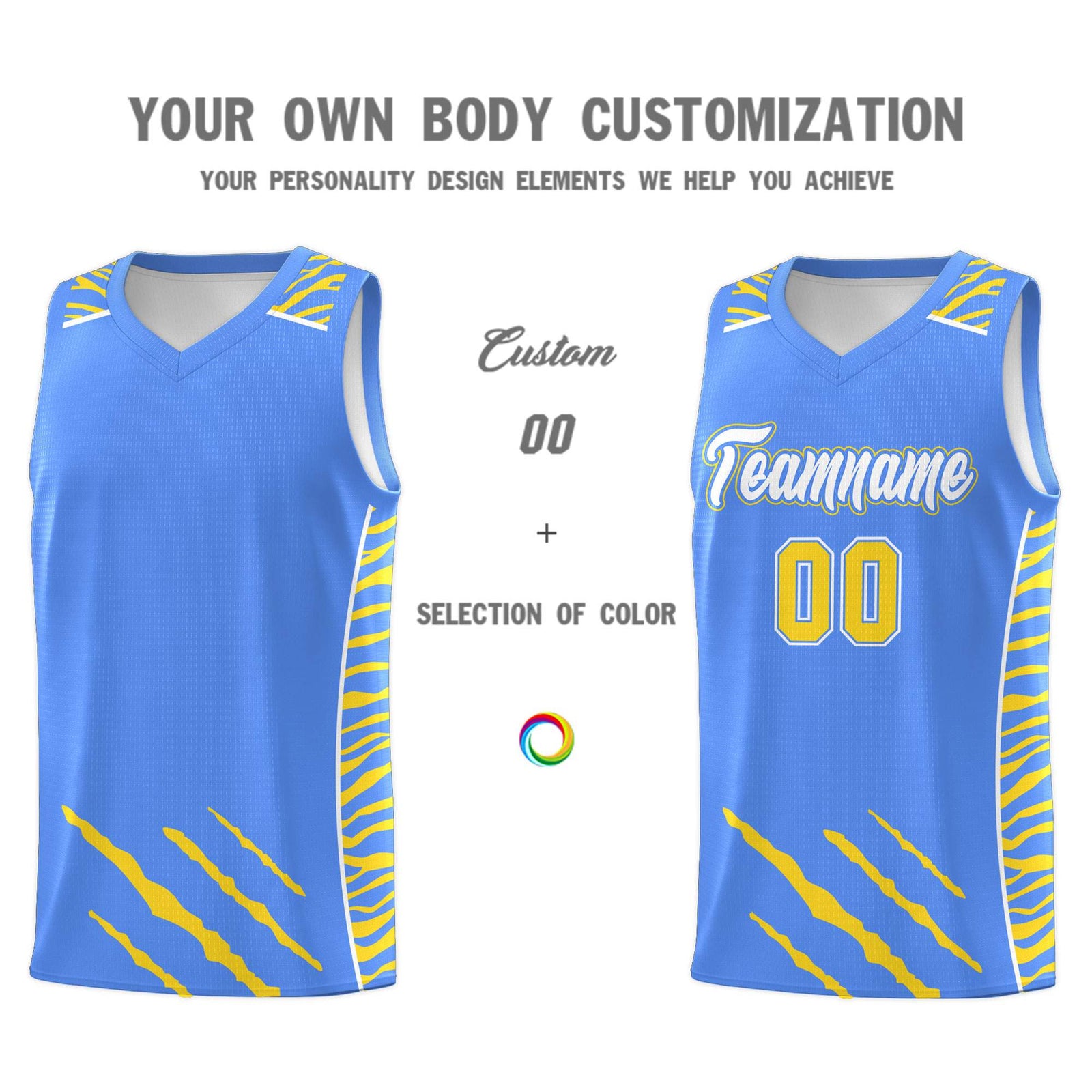 Custom Powder Blue Personalized Tiger Claw Pattern Sports Uniform Basketball Jersey