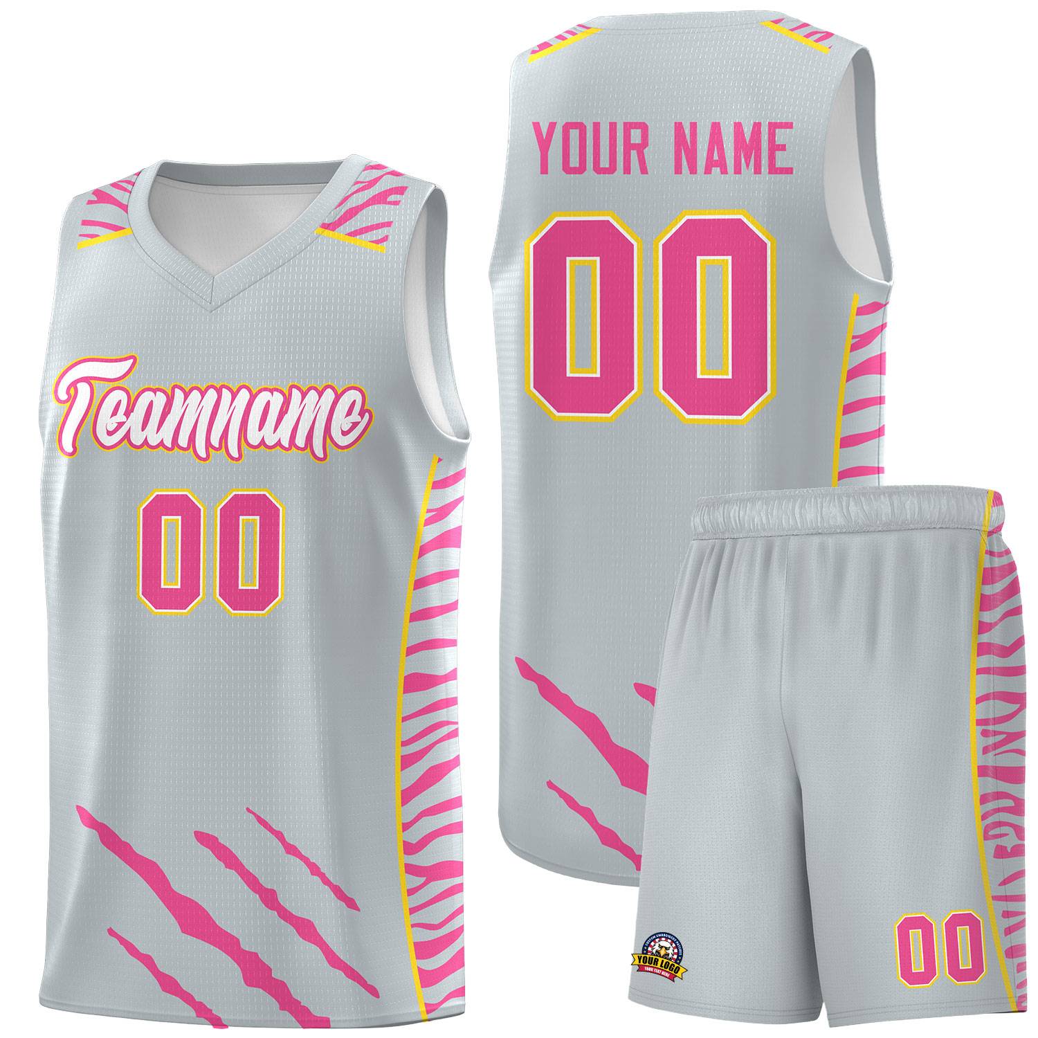 Custom Silver Personalized Tiger Claw Pattern Sports Uniform Basketball Jersey