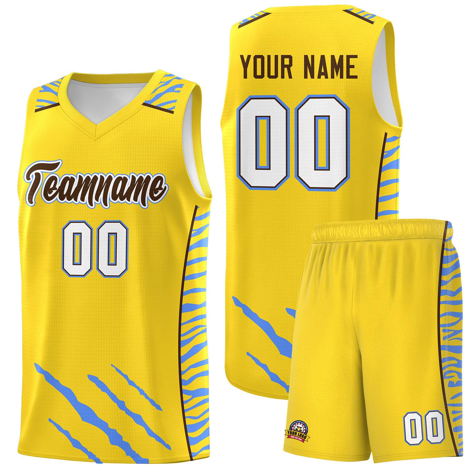 Custom Gold Personalized Tiger Claw Pattern Sports Uniform Basketball Jersey