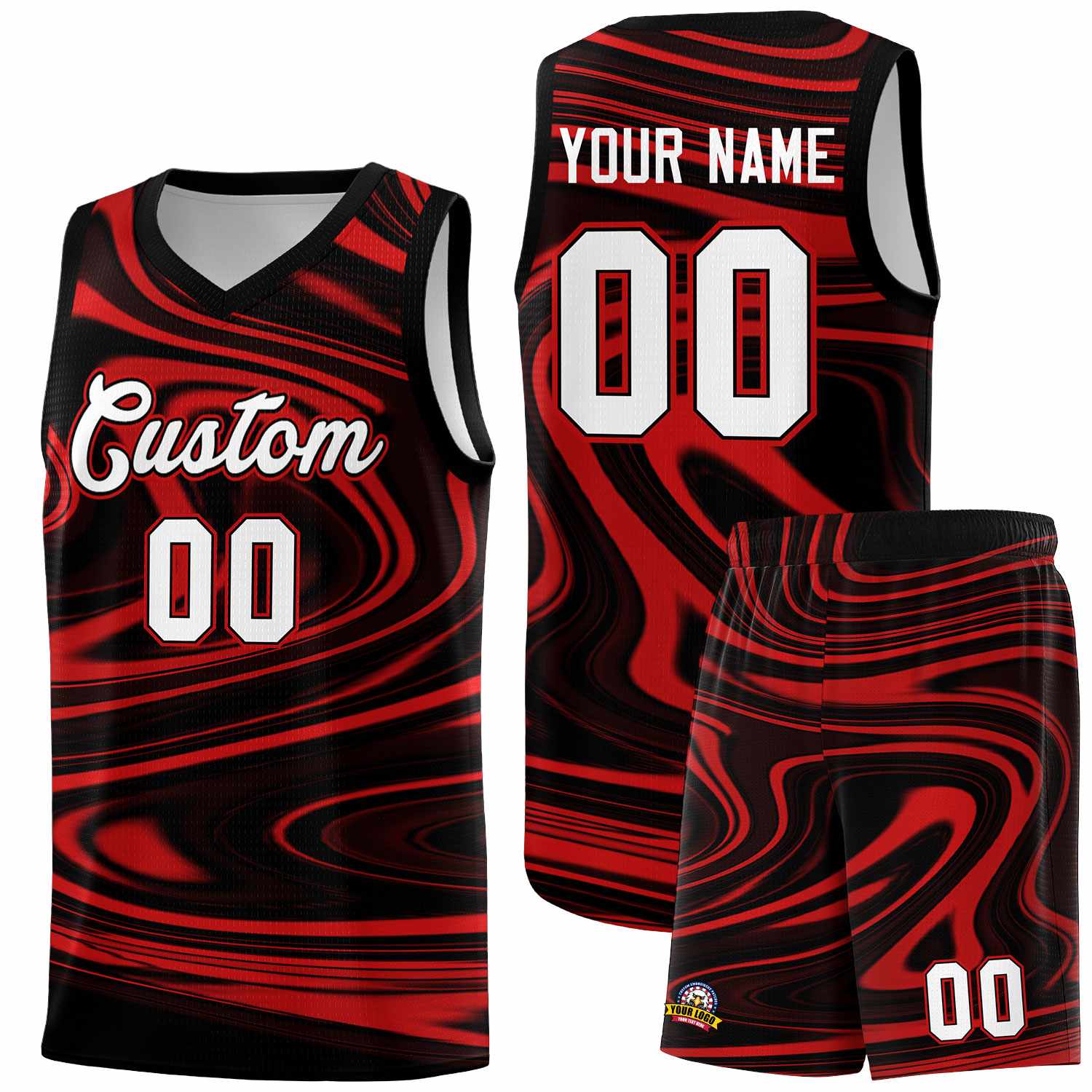 Custom Black Red Graffiti Pattern Fluids Style Sports Uniform Basketball Jersey Sets