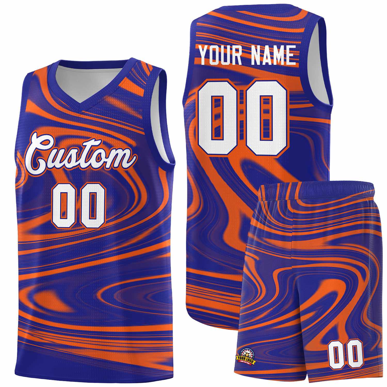Custom Royal Orange Graffiti Pattern Fluids Style Sports Uniform Basketball Jersey Sets