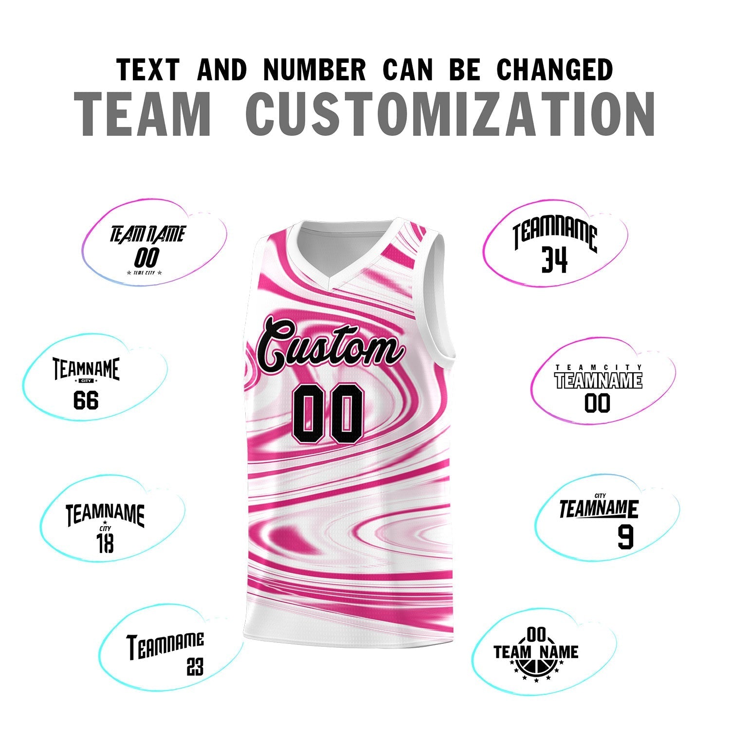 Custom White Pink Graffiti Pattern Fluids Style Sports Uniform Basketball Jersey Sets