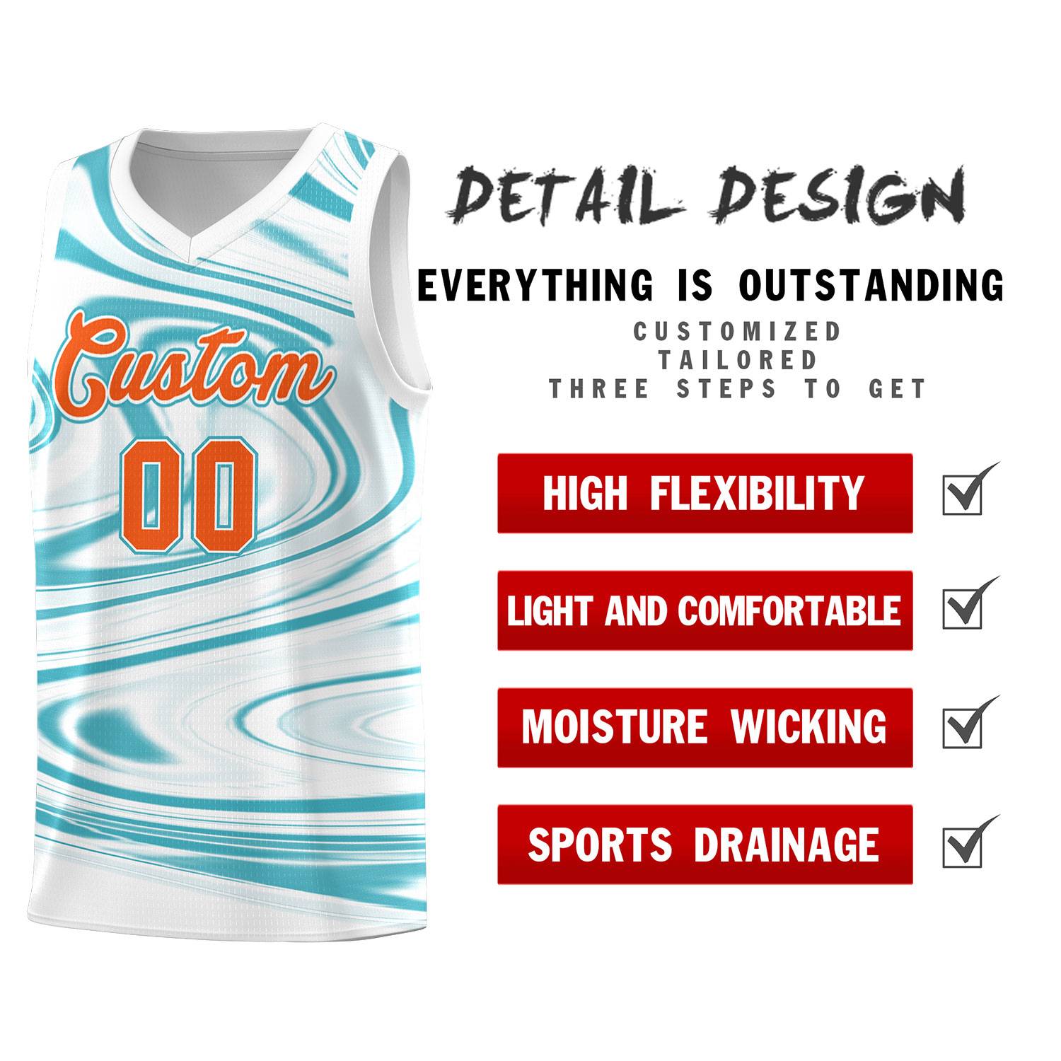 Custom White Aqua Graffiti Pattern Fluids Style Sports Uniform Basketball Jersey Sets