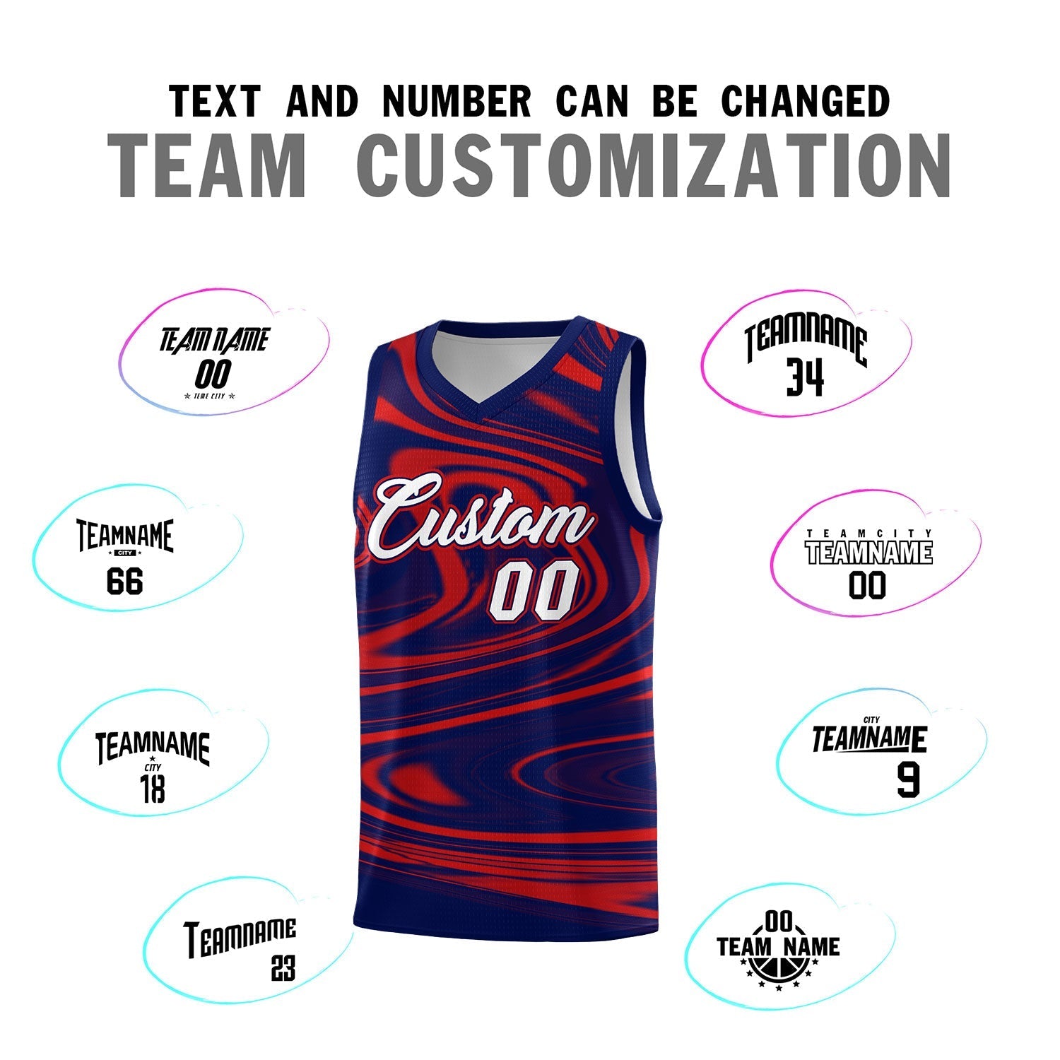 Custom Navy Red Graffiti Pattern Fluids Style Sports Uniform Basketball Jersey Sets