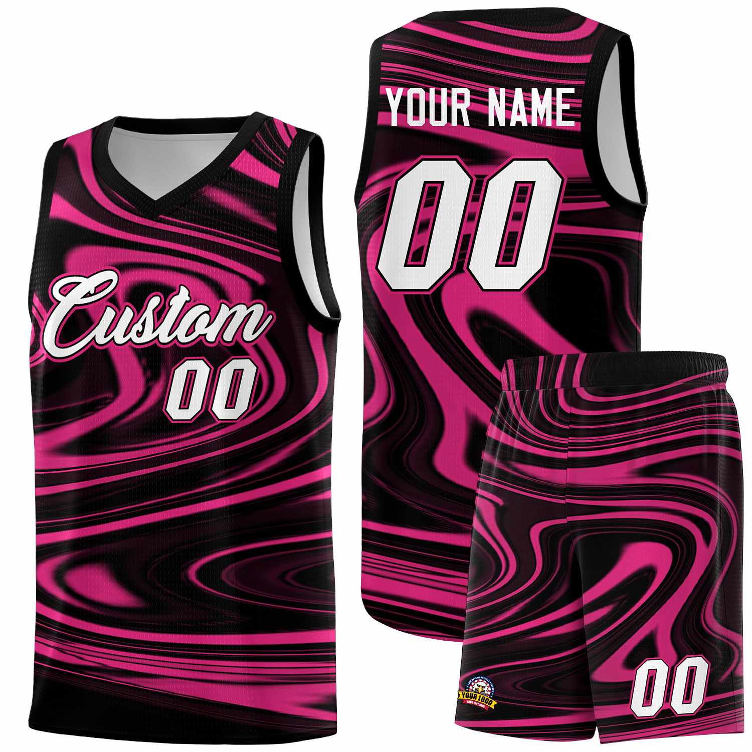Custom Black Pink Graffiti Pattern Fluids Style Sports Uniform Basketball Jersey Sets