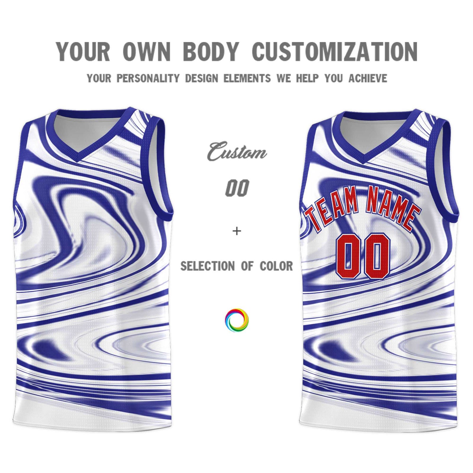 Custom White Royal Graffiti Pattern Fluids Style Sports Uniform Basketball Jersey Sets