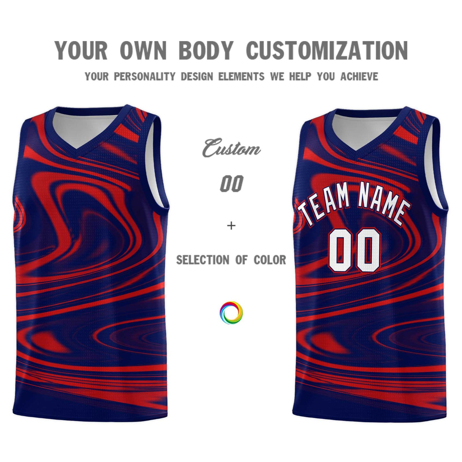 Custom Navy Red Graffiti Pattern Fluids Style Sports Uniform Basketball Jersey Sets