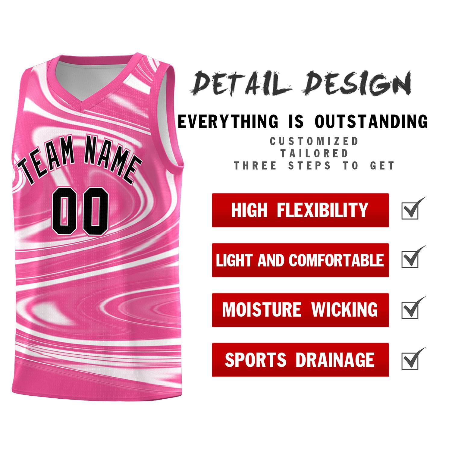 Custom Pink White Graffiti Pattern Fluids Style Sports Uniform Basketball Jersey Sets