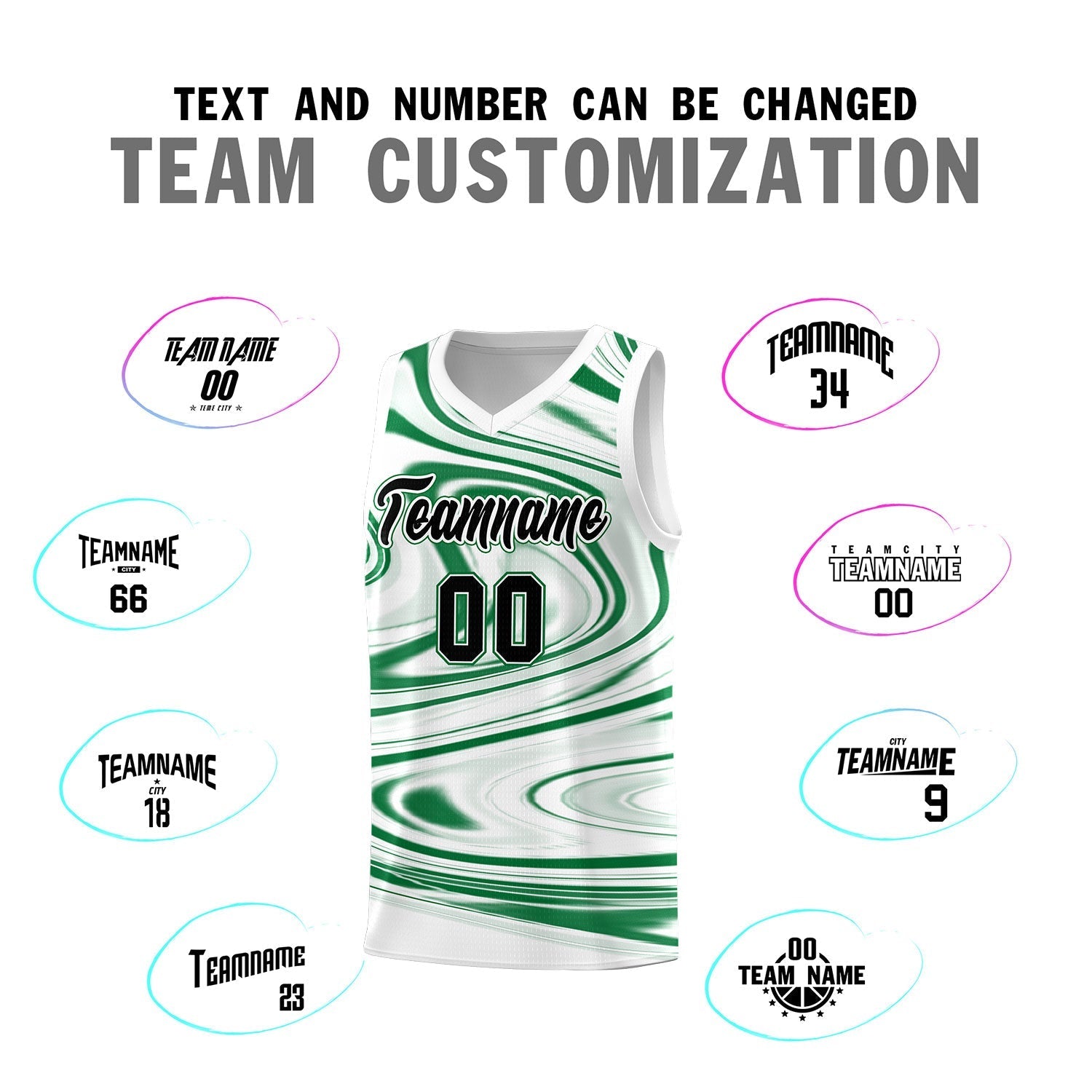 Custom White Kelly Green Graffiti Pattern Fluids Style Sports Uniform Basketball Jersey Sets