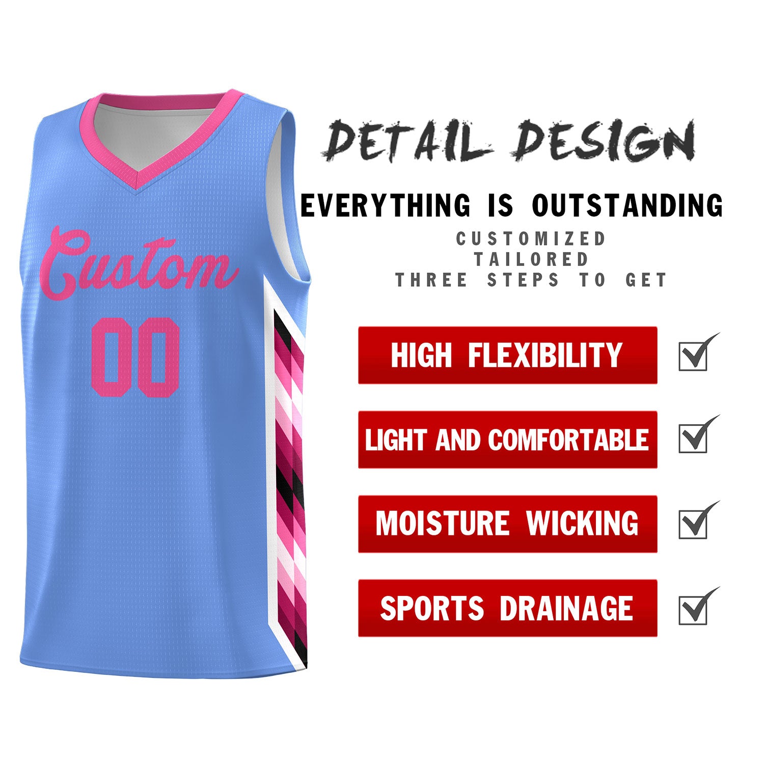 Custom Light Blue Mosaic Gradient Fashion Sports Uniform Basketball Jersey