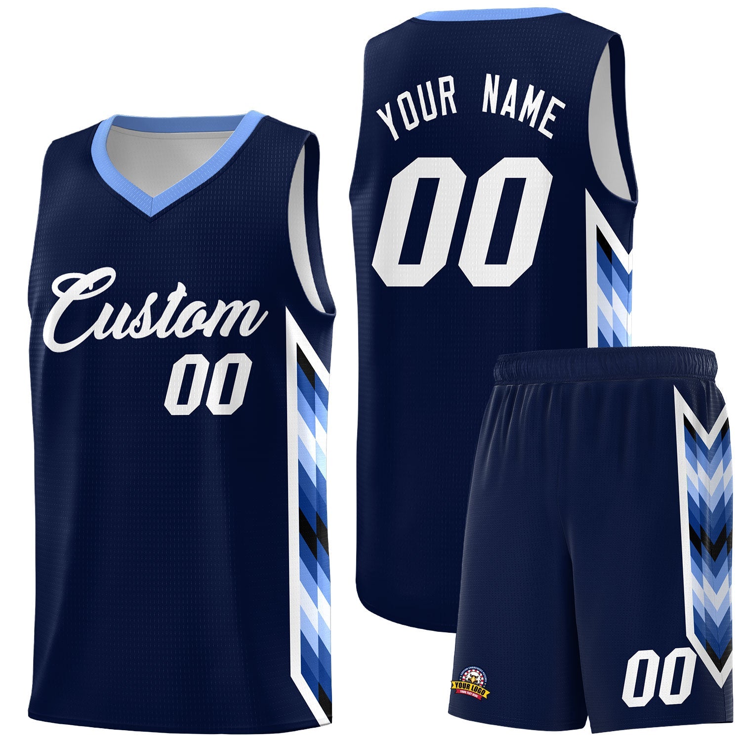 Custom Navy Mosaic Gradient Fashion Sports Uniform Basketball Jersey