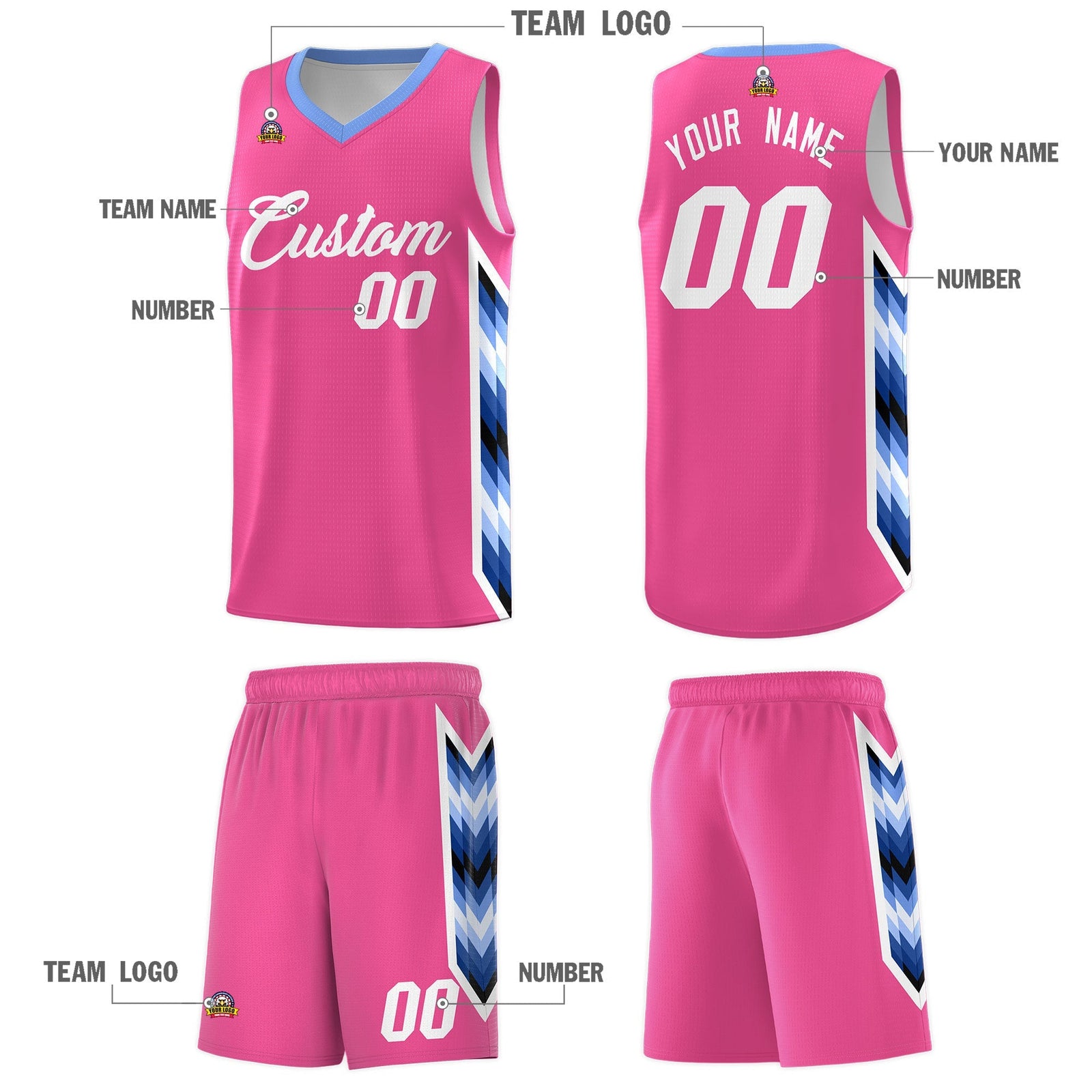 Custom Pink Mosaic Gradient Fashion Sports Uniform Basketball Jersey