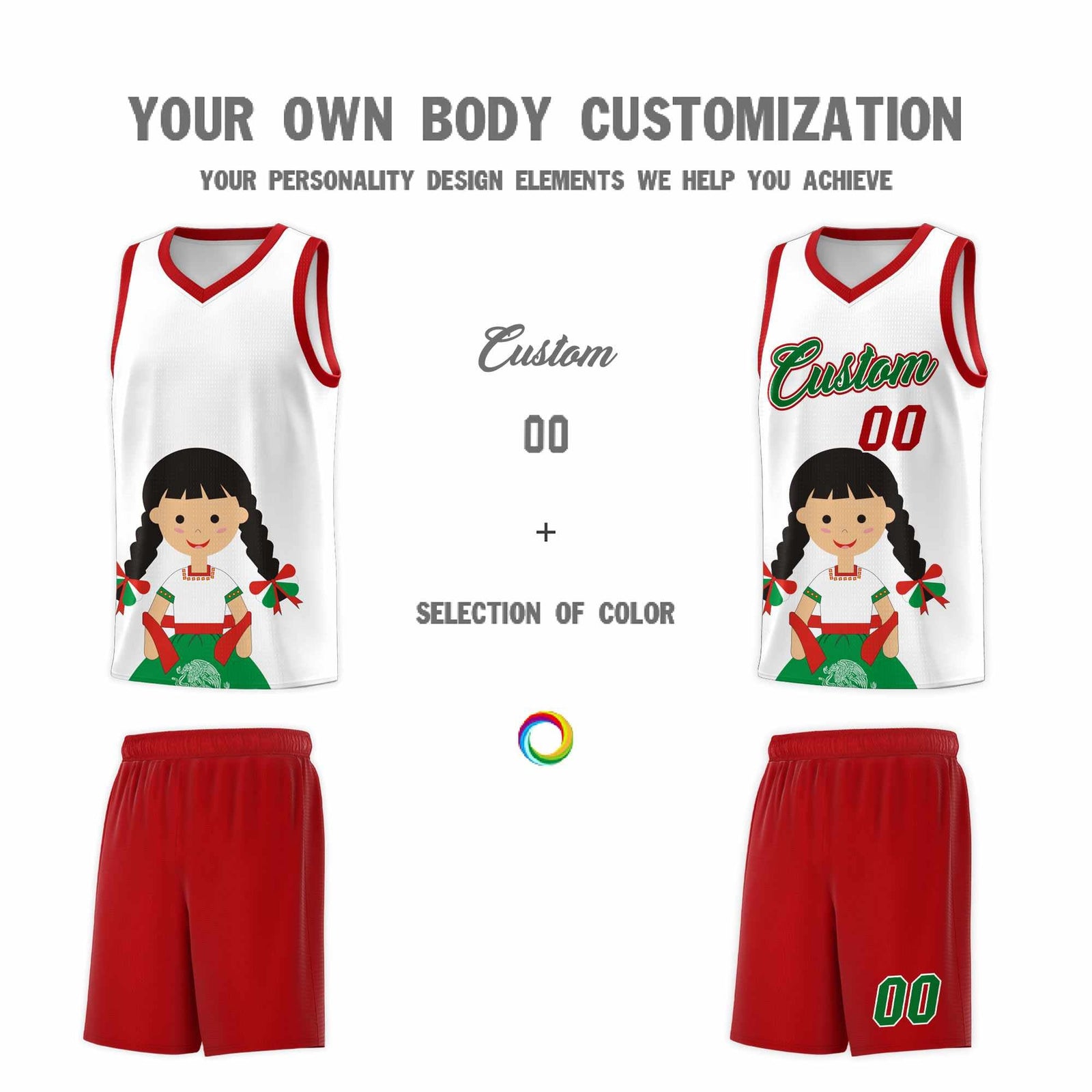 Custom White Red Mexican Colors Graffiti Patterns Sublimation Printing Uniform Basketball Jersey