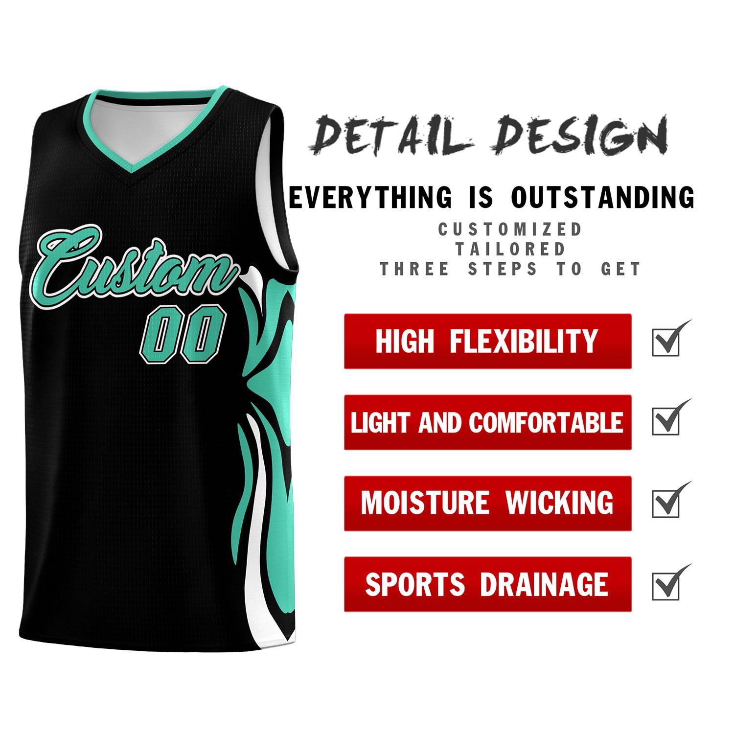 Custom Black Bright Green-White Graffiti Pattern Side Curve Pattern Sports Uniform Basketball Jersey Sets