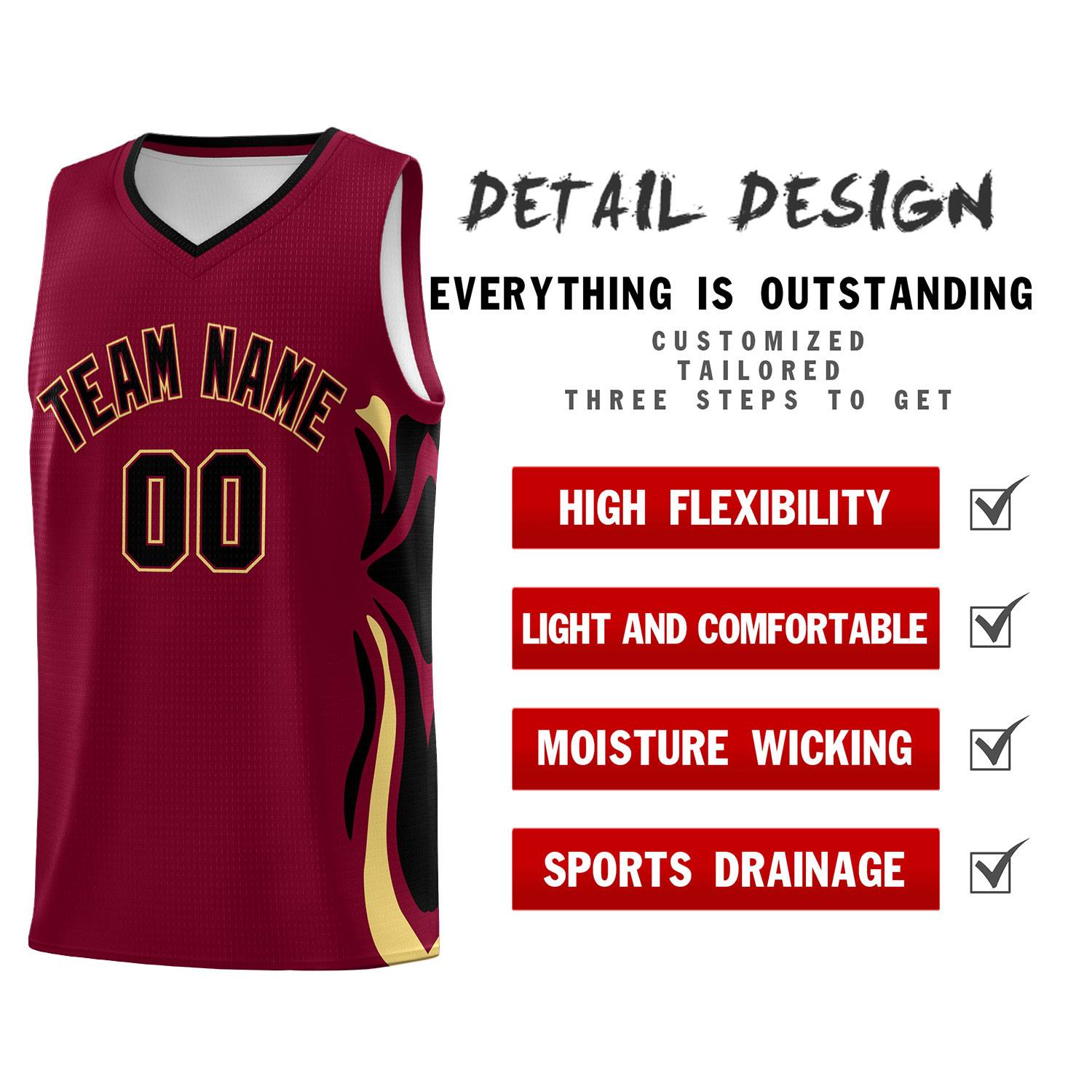 Custom Crimson Black-Khaki Graffiti Pattern Side Curve Pattern Sports Uniform Basketball Jersey Sets