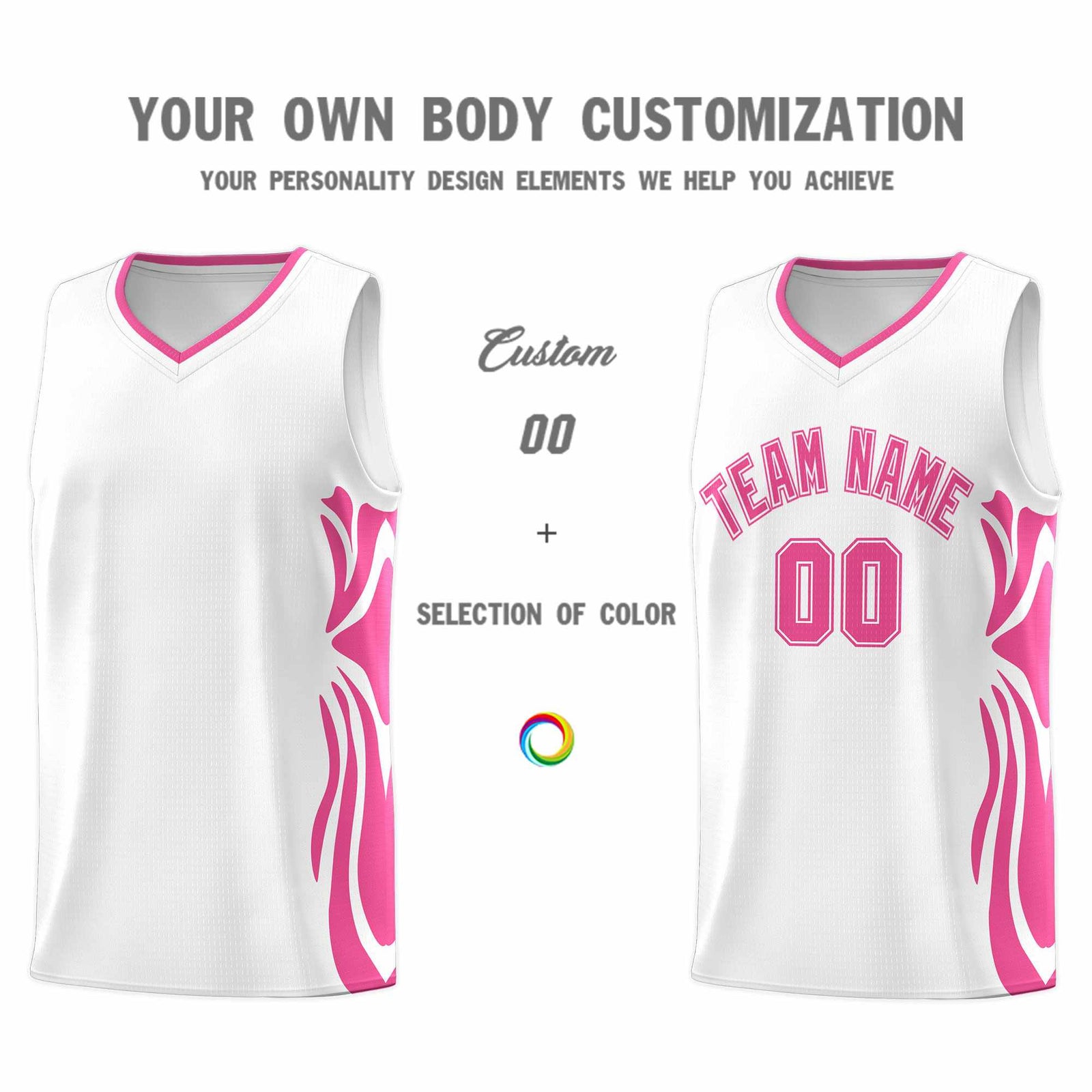 Custom White Pink-Pink Graffiti Pattern Side Curve Pattern Sports Uniform Basketball Jersey Sets