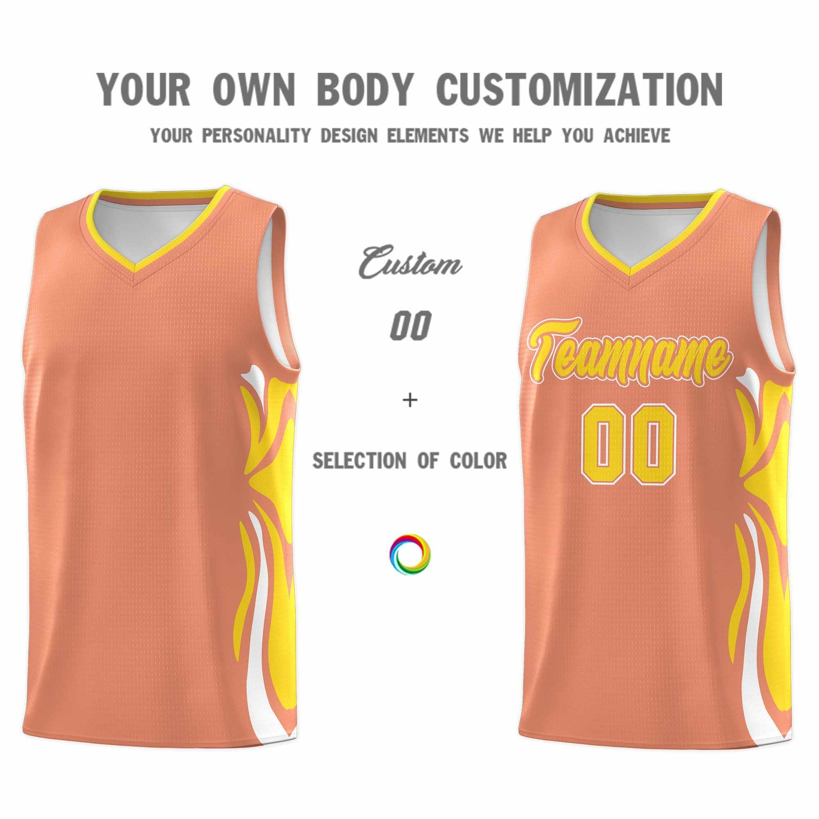 Custom Light Orange Gold-White Graffiti Pattern Side Curve Pattern Sports Uniform Basketball Jersey Sets