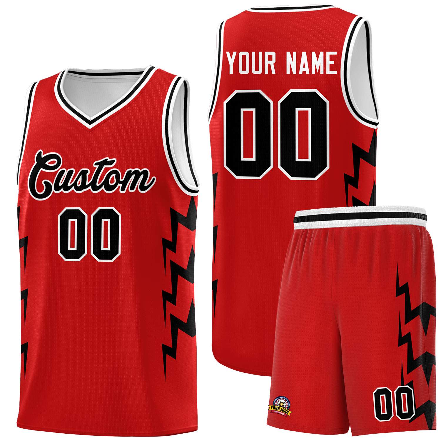 Custom Red Side Lightning Pattern Sports Uniform Basketball Jersey