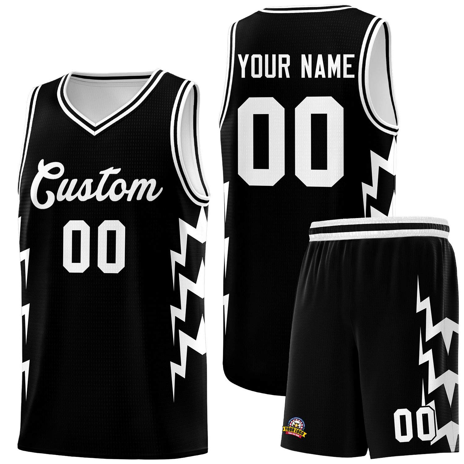 Custom Black Side Lightning Pattern Sports Uniform Basketball Jersey