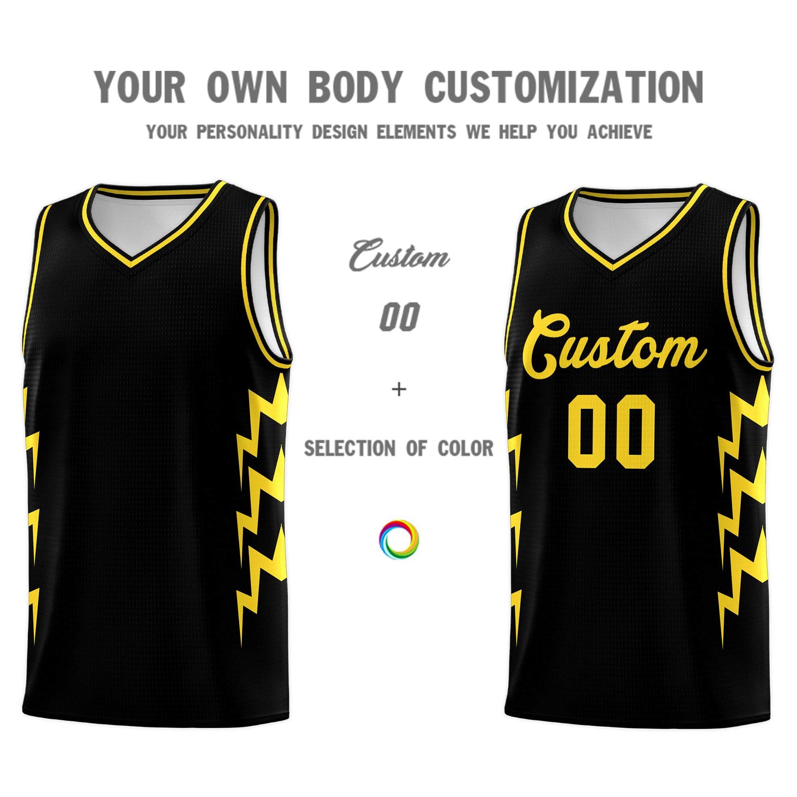 Custom Black Side Lightning Pattern Sports Uniform Basketball Jersey