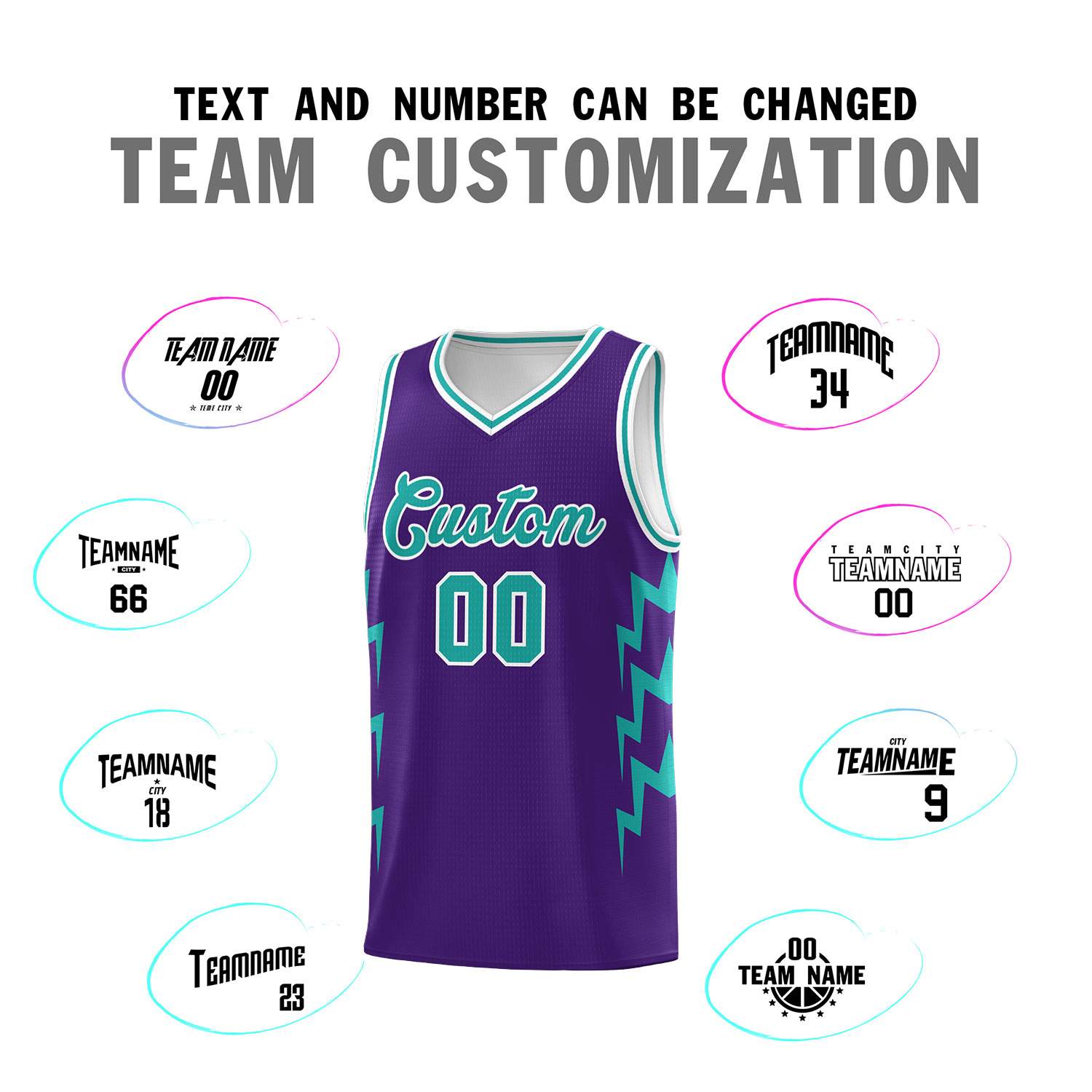 Custom Purple Side Lightning Pattern Sports Uniform Basketball Jersey