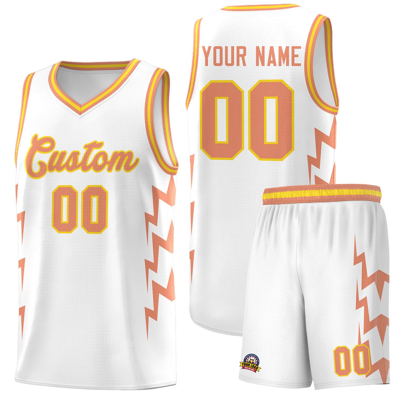 Custom White Side Lightning Pattern Sports Uniform Basketball Jersey