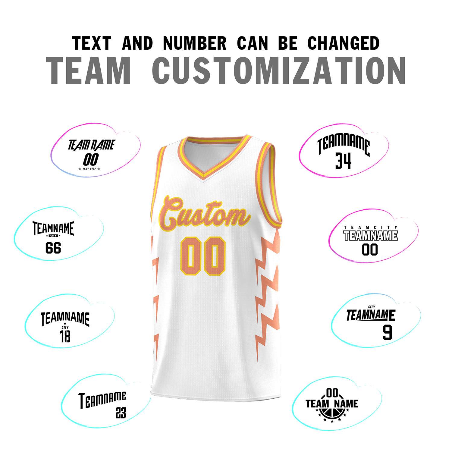 Custom White Side Lightning Pattern Sports Uniform Basketball Jersey