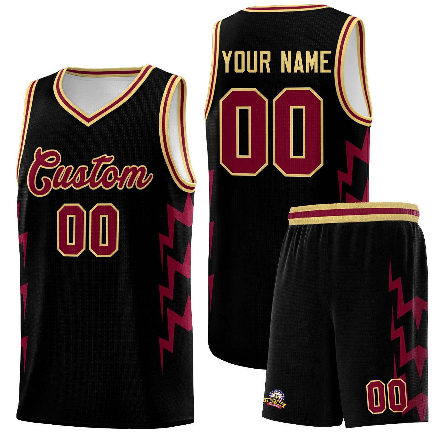 Custom Black Side Lightning Pattern Sports Uniform Basketball Jersey