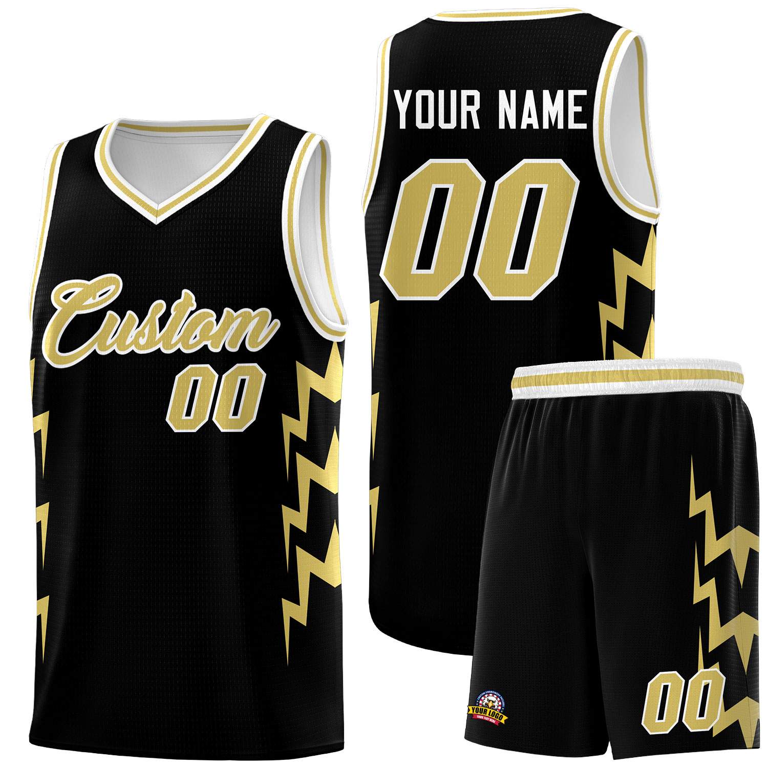 Custom Black Side Lightning Pattern Sports Uniform Basketball Jersey