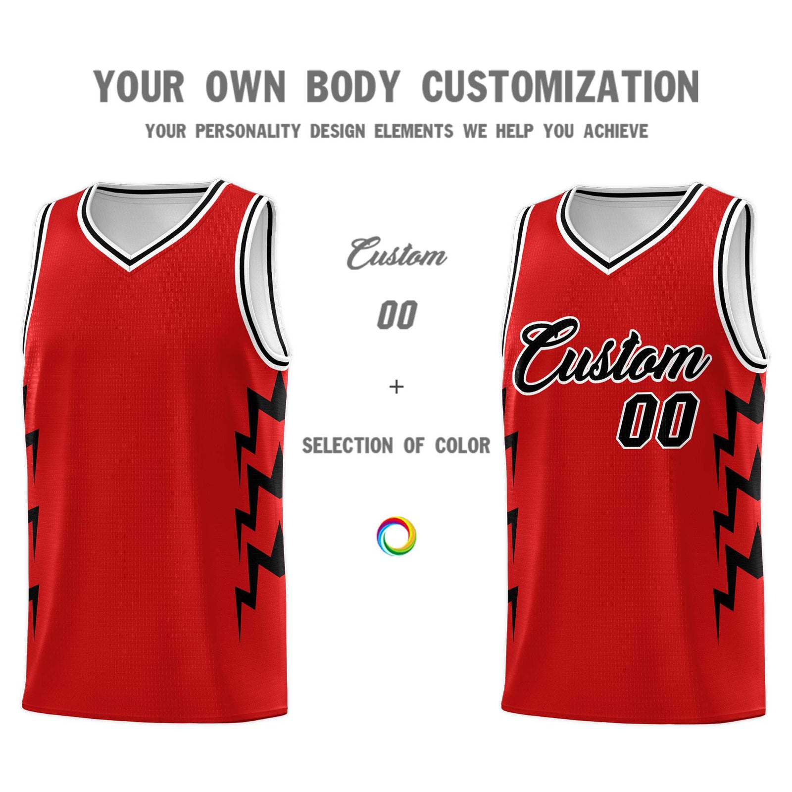 Custom Red Side Lightning Pattern Sports Uniform Basketball Jersey