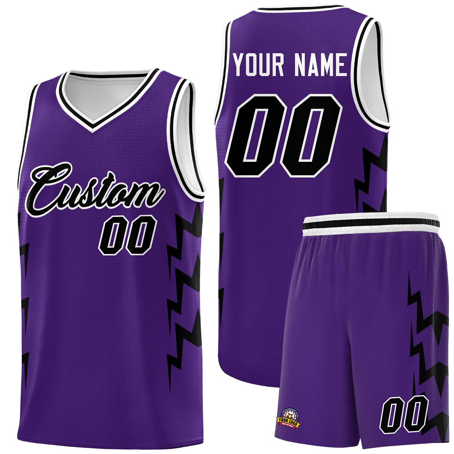 Custom Purple Side Lightning Pattern Sports Uniform Basketball Jersey