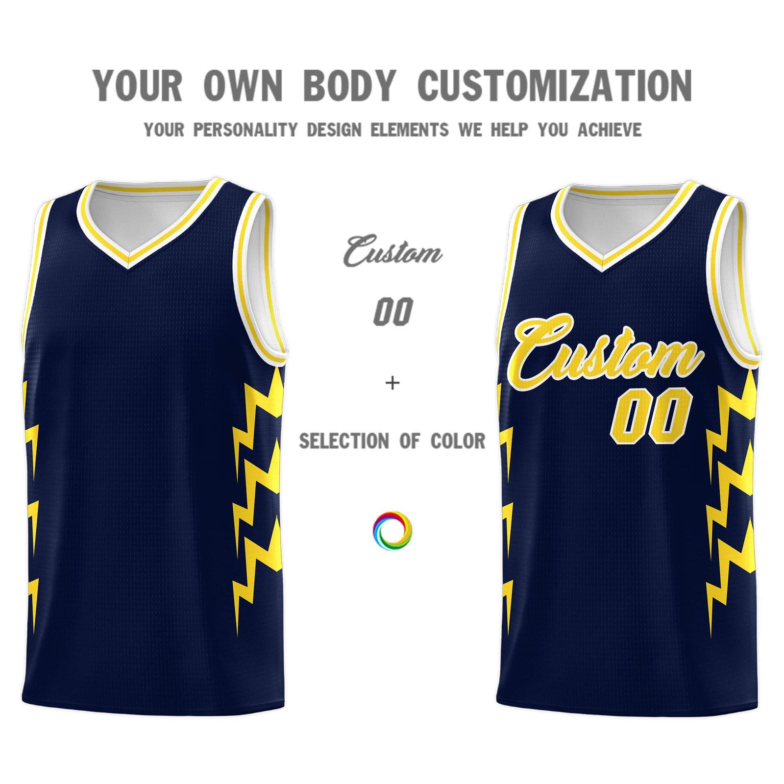 Custom Navy Side Lightning Pattern Sports Uniform Basketball Jersey