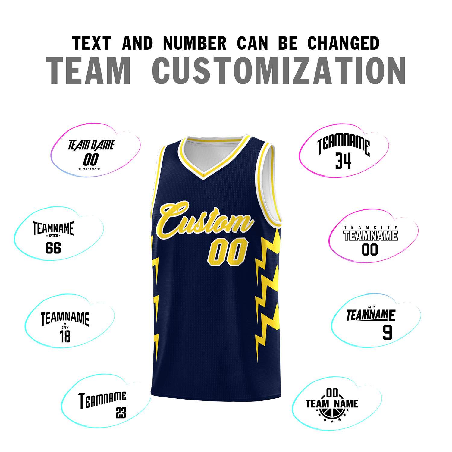Custom Navy Side Lightning Pattern Sports Uniform Basketball Jersey