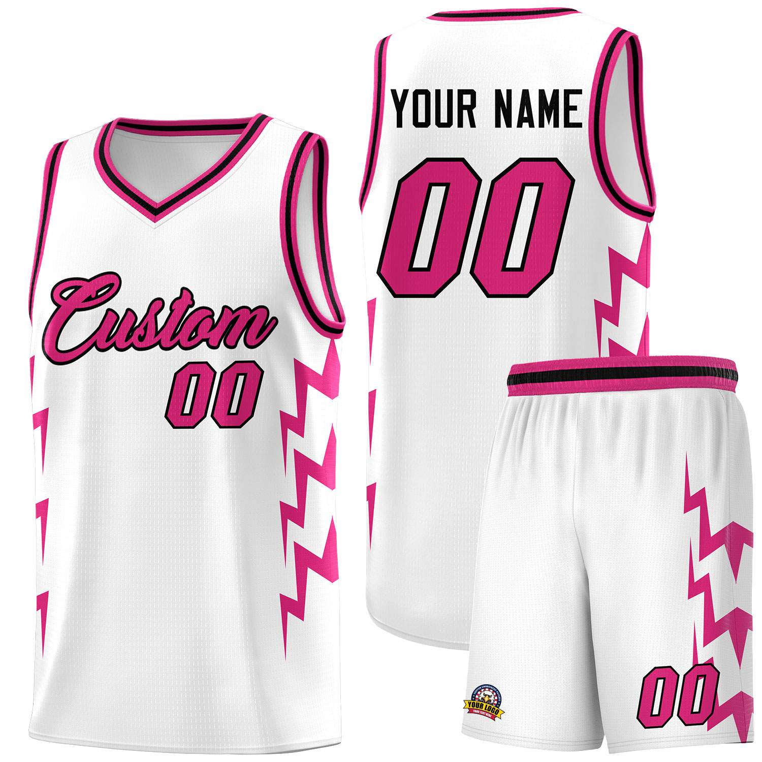 Custom White Side Lightning Pattern Sports Uniform Basketball Jersey