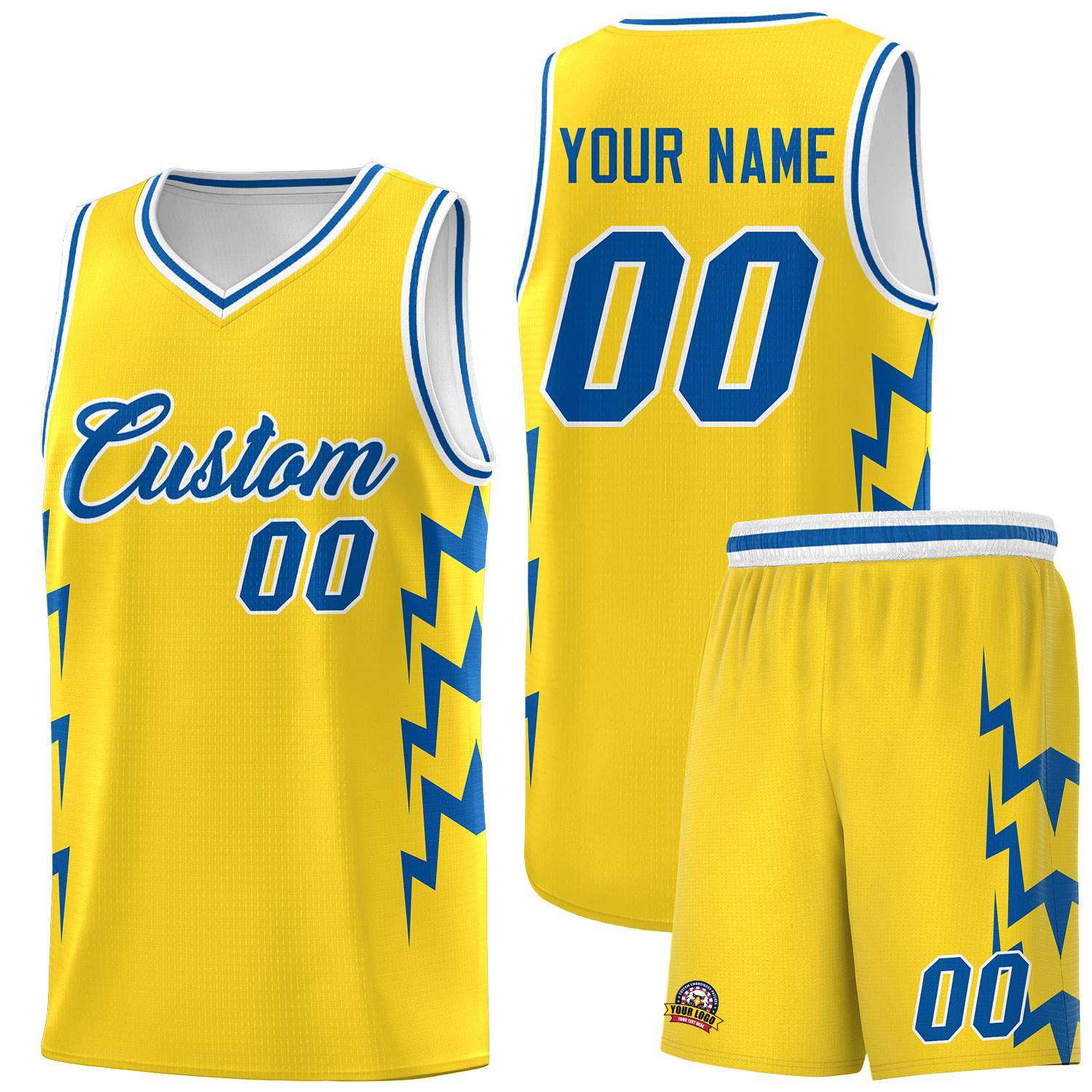 Custom Gold Side Lightning Pattern Sports Uniform Basketball Jersey