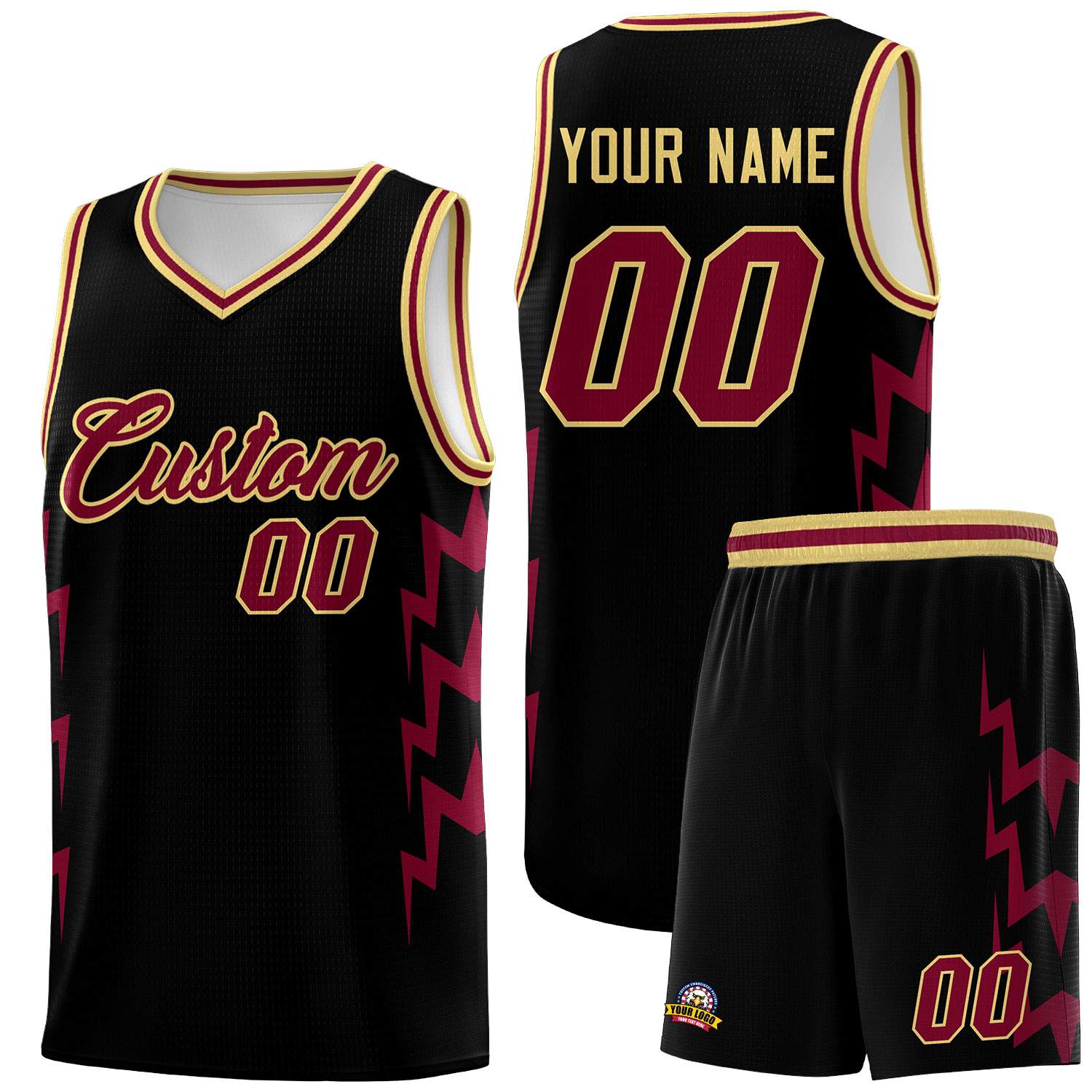 Custom Black Side Lightning Pattern Sports Uniform Basketball Jersey
