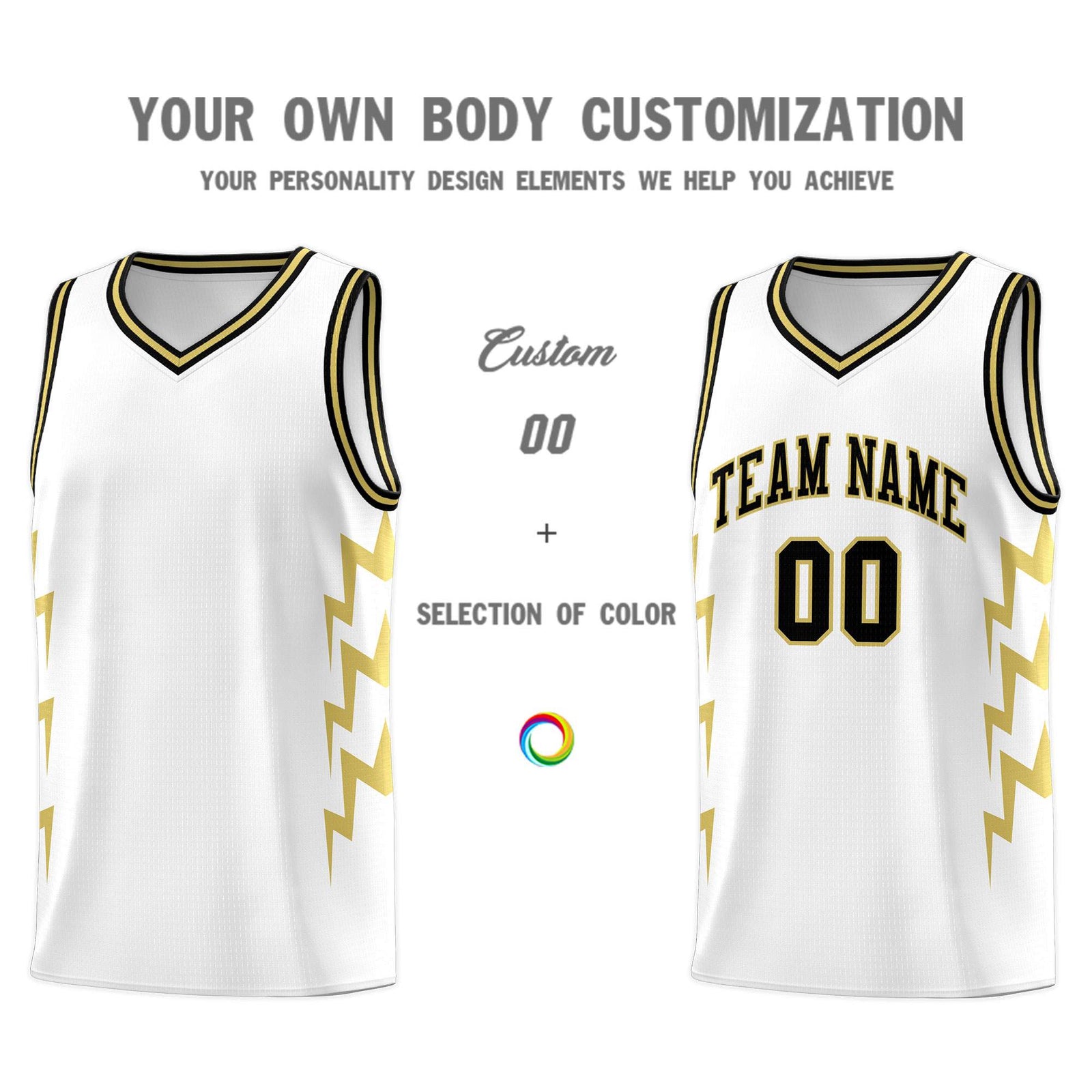 Custom White Side Lightning Pattern Sports Uniform Basketball Jersey
